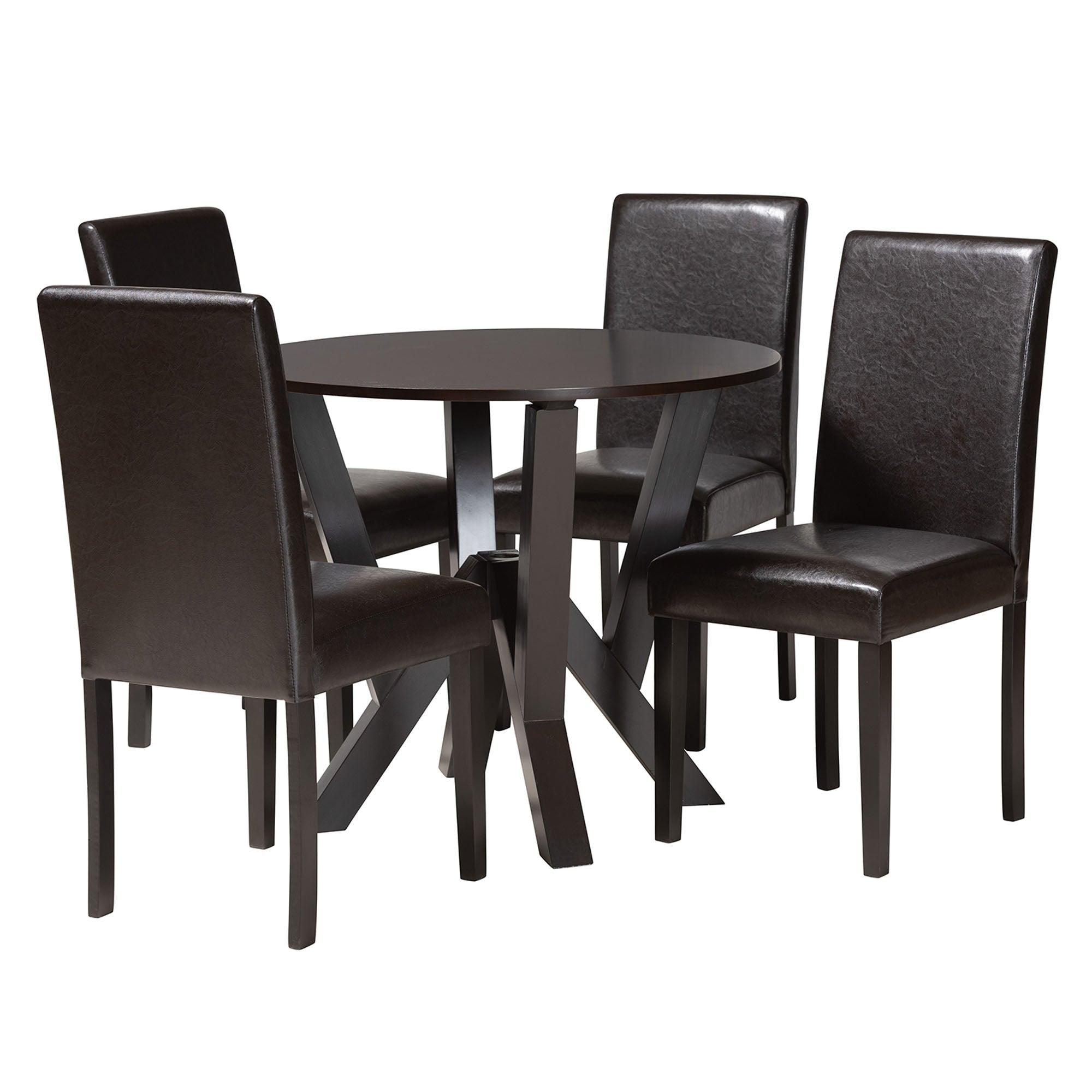 Rosi Modern Espresso Faux Leather and Wood 5-Piece Dining Set