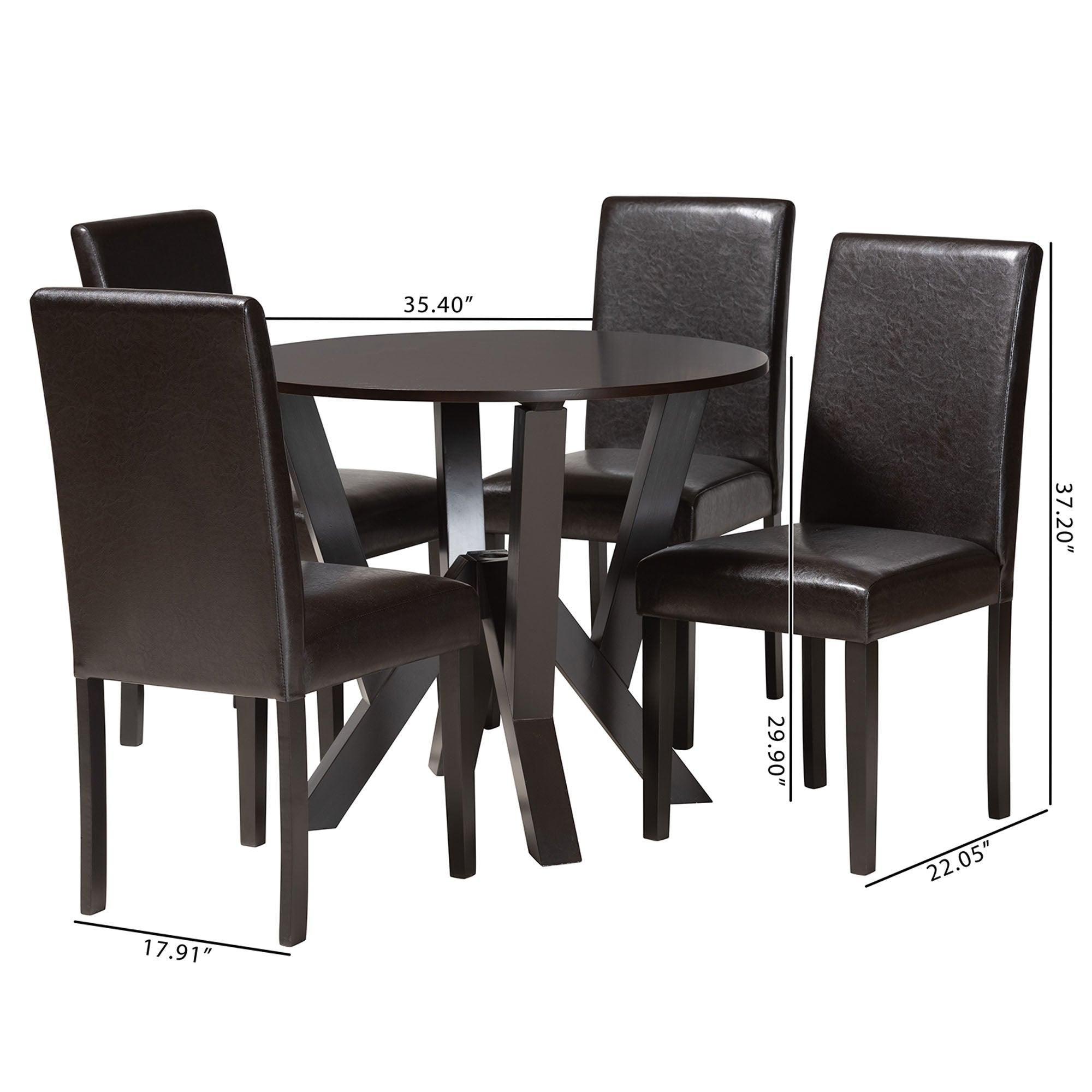 Rosi Modern Espresso Faux Leather and Wood 5-Piece Dining Set