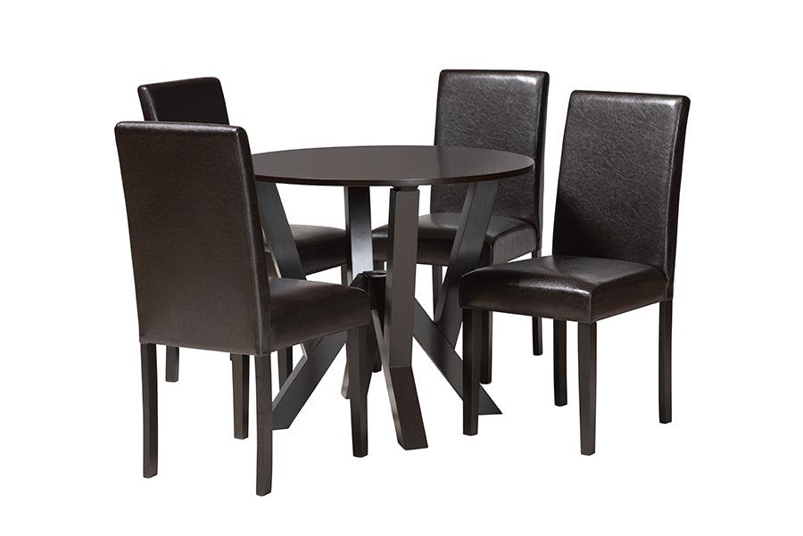 Rosi Modern Espresso Faux Leather and Wood 5-Piece Dining Set