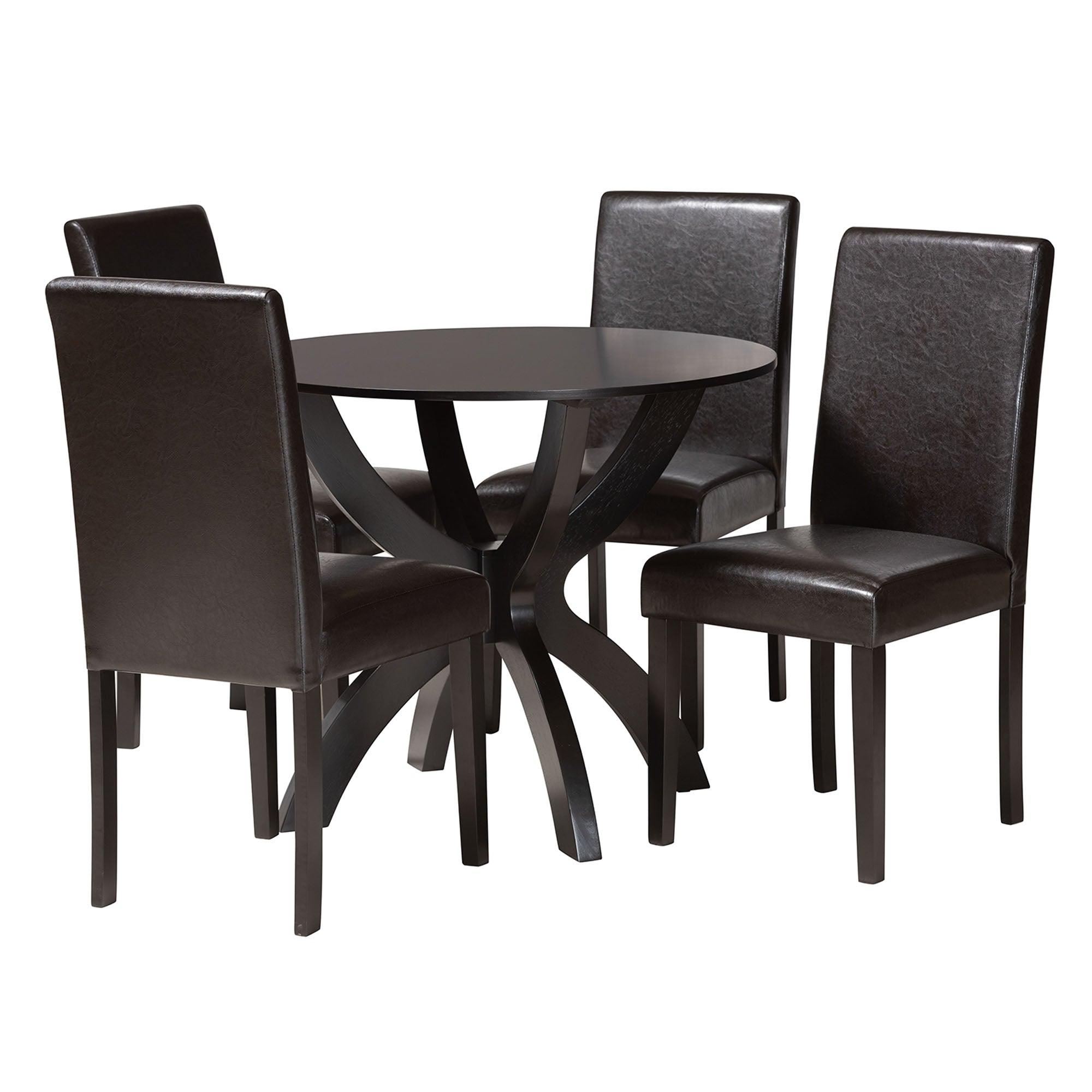 Trine Modern Espresso Faux Leather and Wood 5-Piece Dining Set