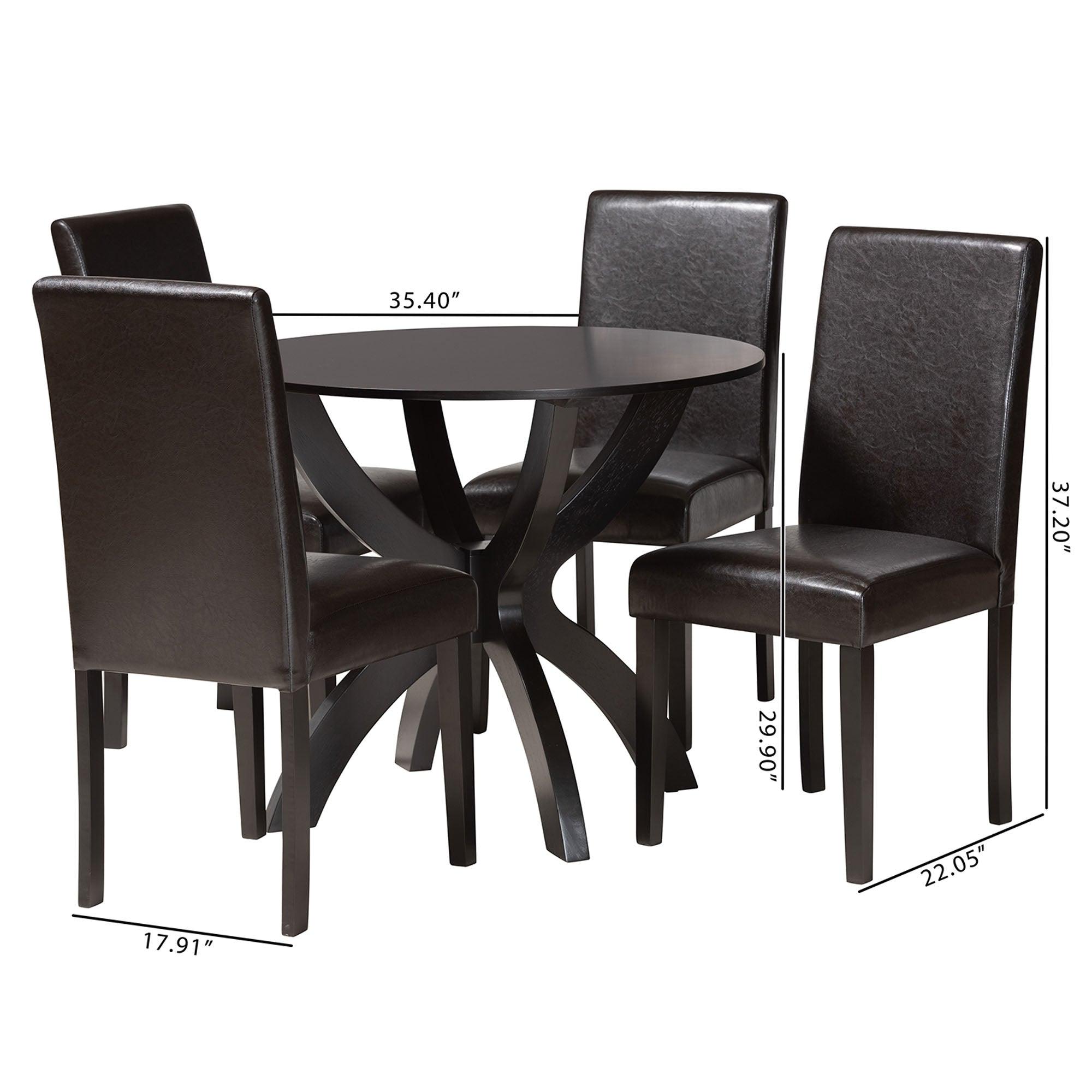 Trine Modern Espresso Faux Leather and Wood 5-Piece Dining Set