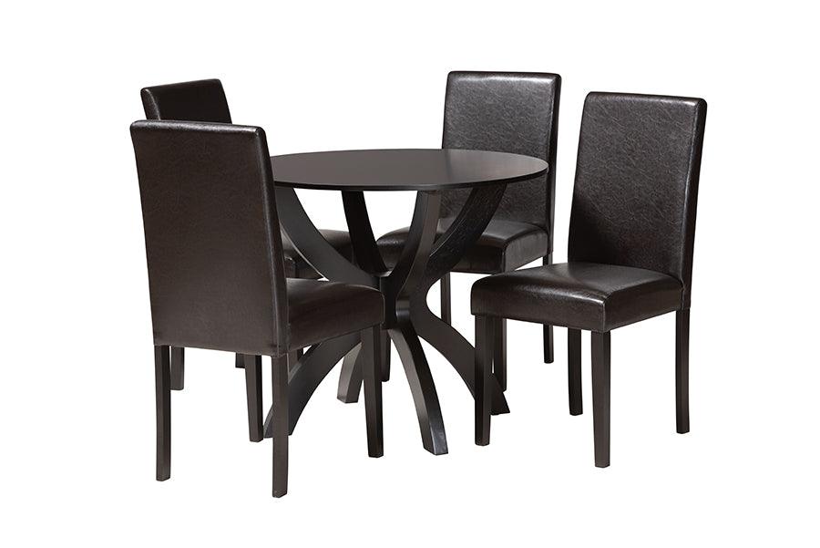 Trine Modern Espresso Faux Leather and Wood 5-Piece Dining Set