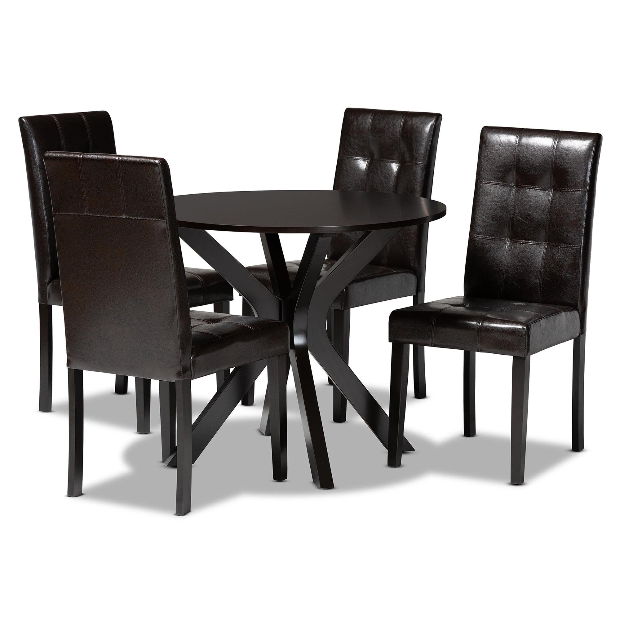 Marie Modern and Contemporary Faux Leather Upholstered and Dark brown Finished Wood 5-Piece Dining Set