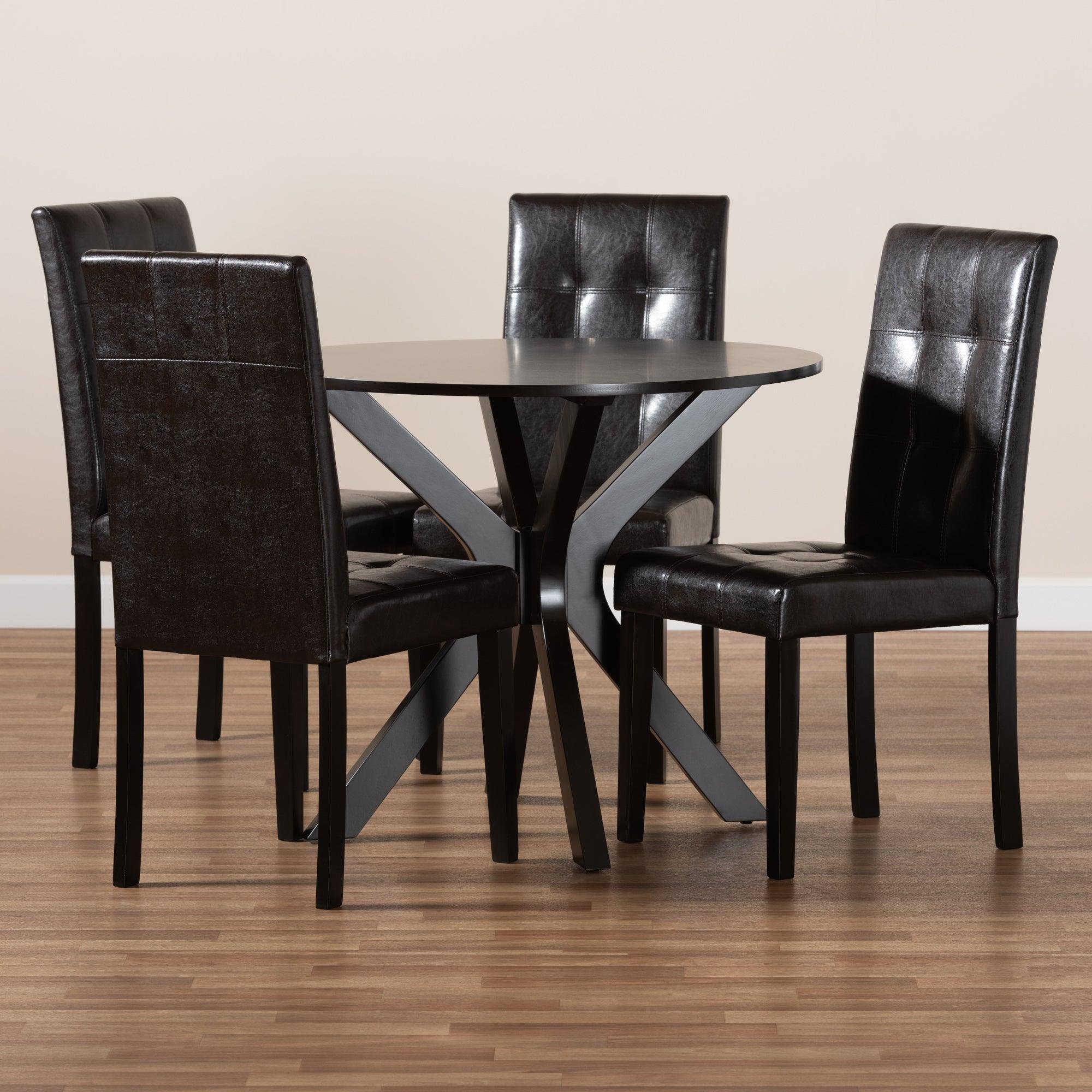 Marie Modern and Contemporary Faux Leather Upholstered and Dark brown Finished Wood 5-Piece Dining Set