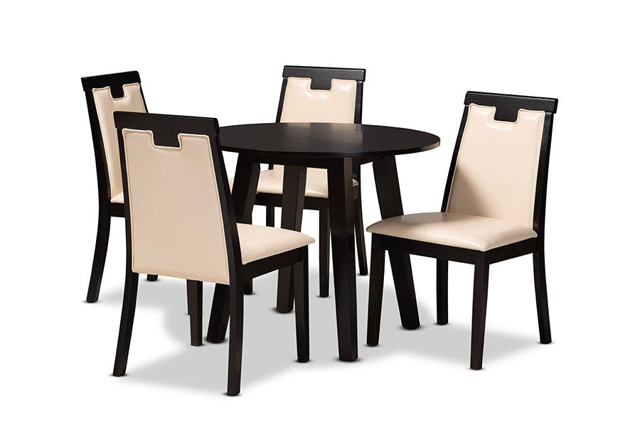 Ryan Modern and Contemporary Faux Leather Upholstered and Finished Wood 5-Piece Dining Set