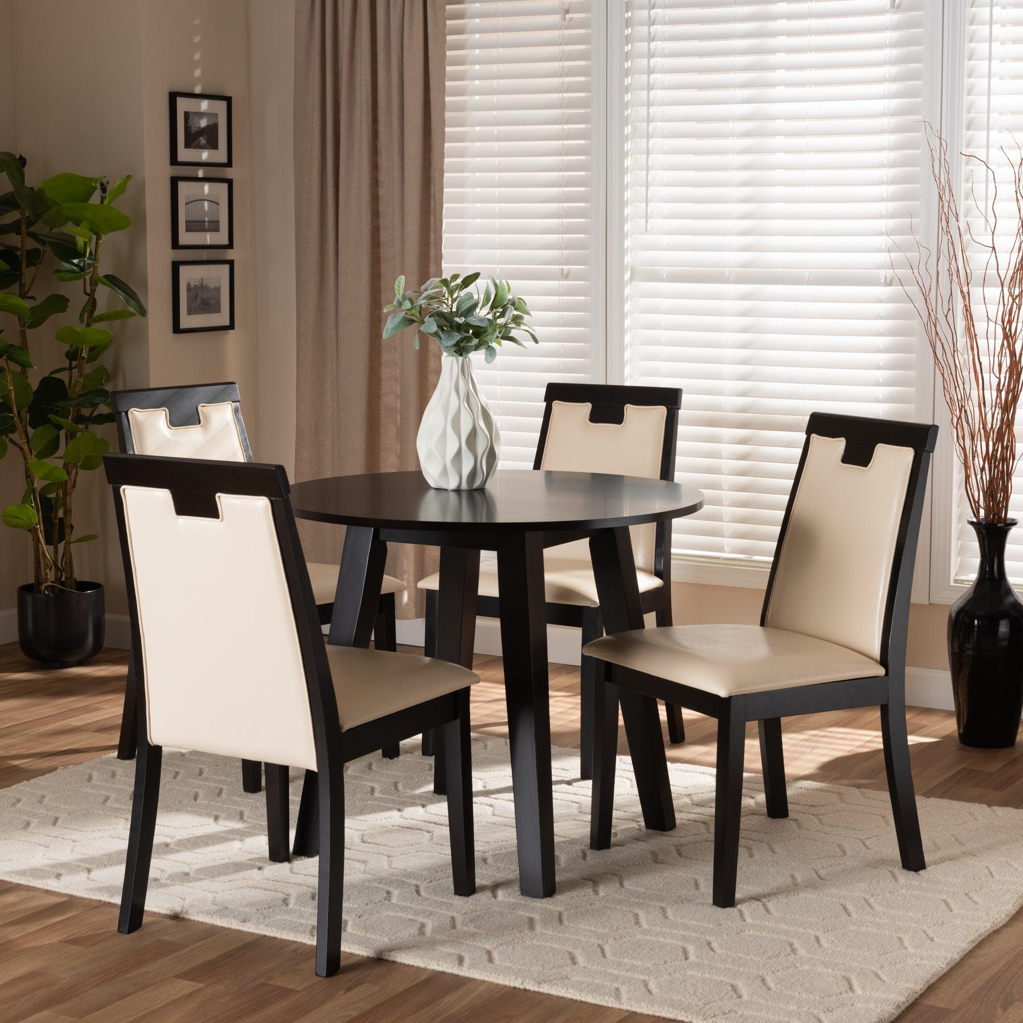 Ryan Modern and Contemporary Faux Leather Upholstered and Finished Wood 5-Piece Dining Set