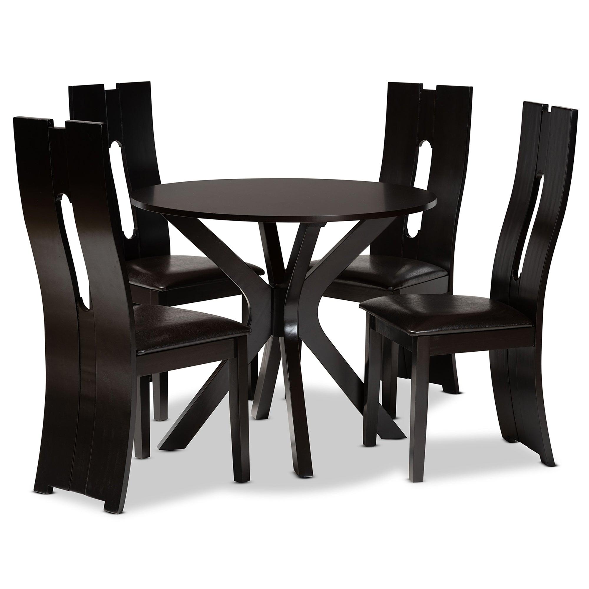Cian Modern and Contemporary Faux Leather Upholstered and Finished Wood 5-Piece Dining Set