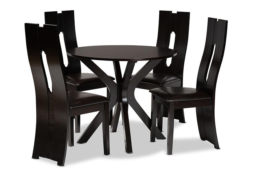 Cian Modern and Contemporary Faux Leather Upholstered and Finished Wood 5-Piece Dining Set