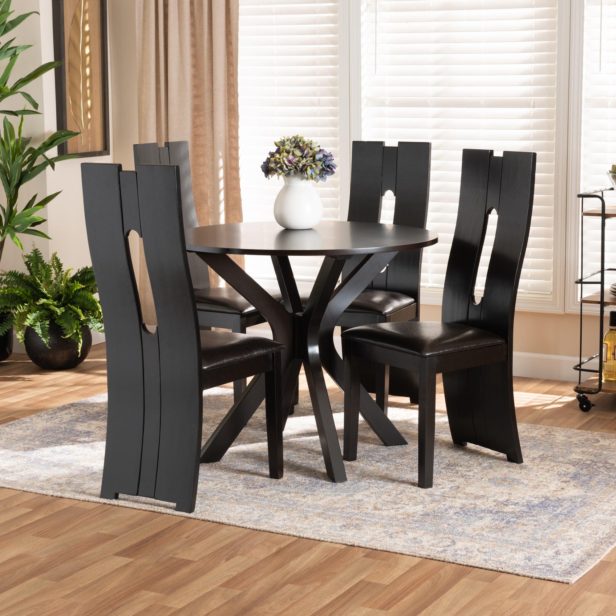 Cian Modern and Contemporary Faux Leather Upholstered and Finished Wood 5-Piece Dining Set