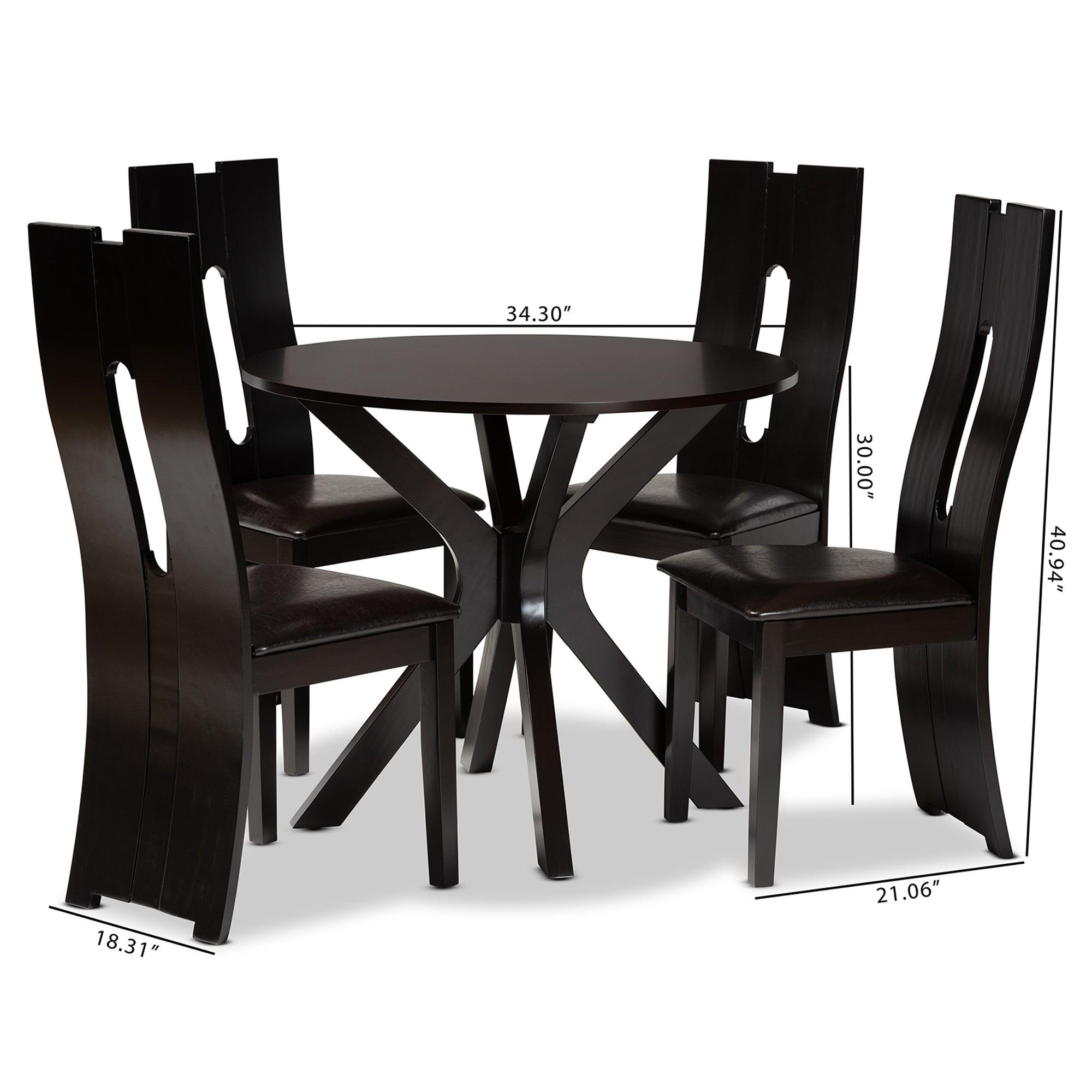 Cian Modern and Contemporary Faux Leather Upholstered and Finished Wood 5-Piece Dining Set