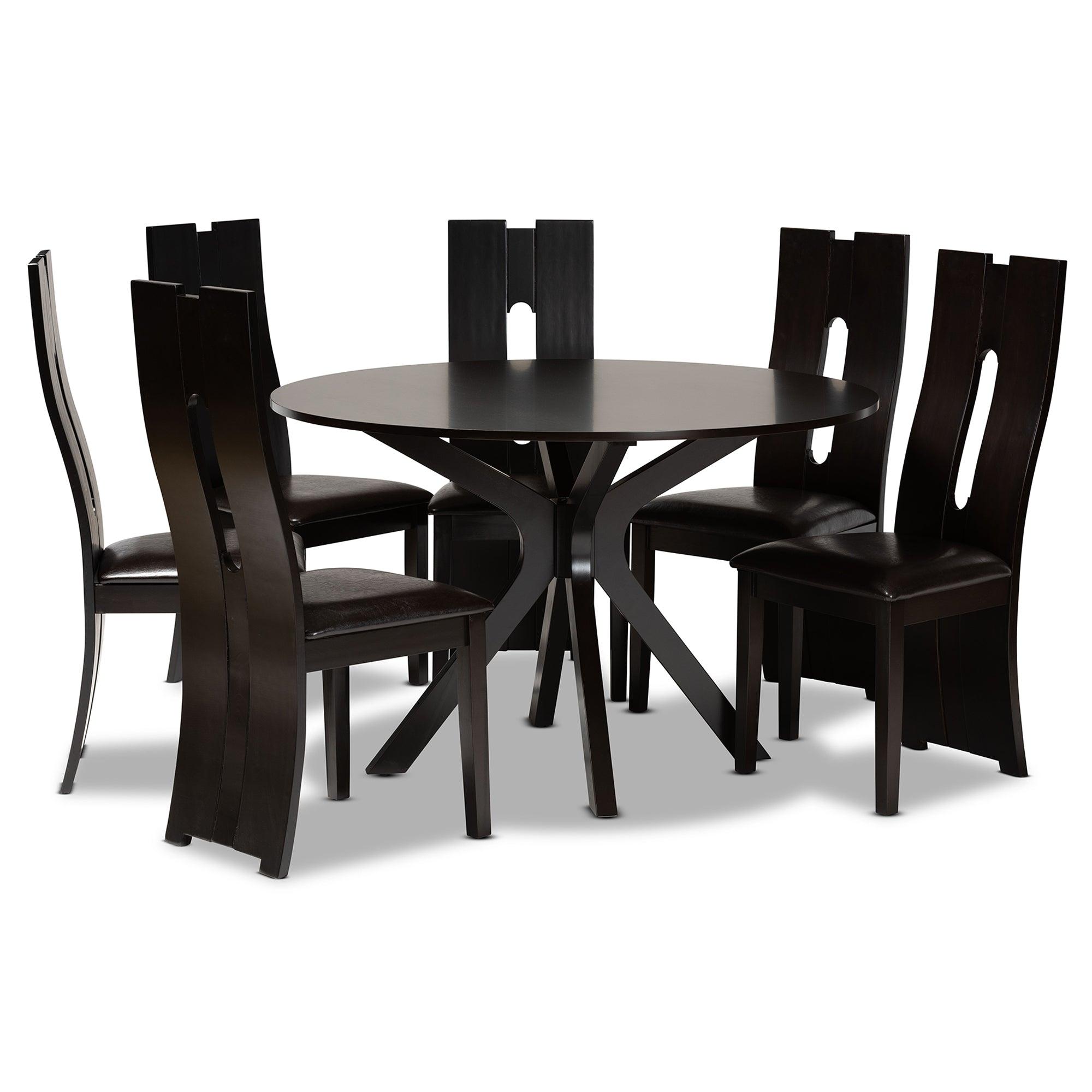 Kenyon Modern and Contemporary Faux Leather Upholstered and Finished Wood 7-Piece Dining Set