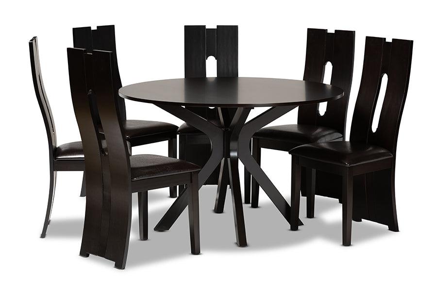 Kenyon Modern and Contemporary Faux Leather Upholstered and Finished Wood 7-Piece Dining Set