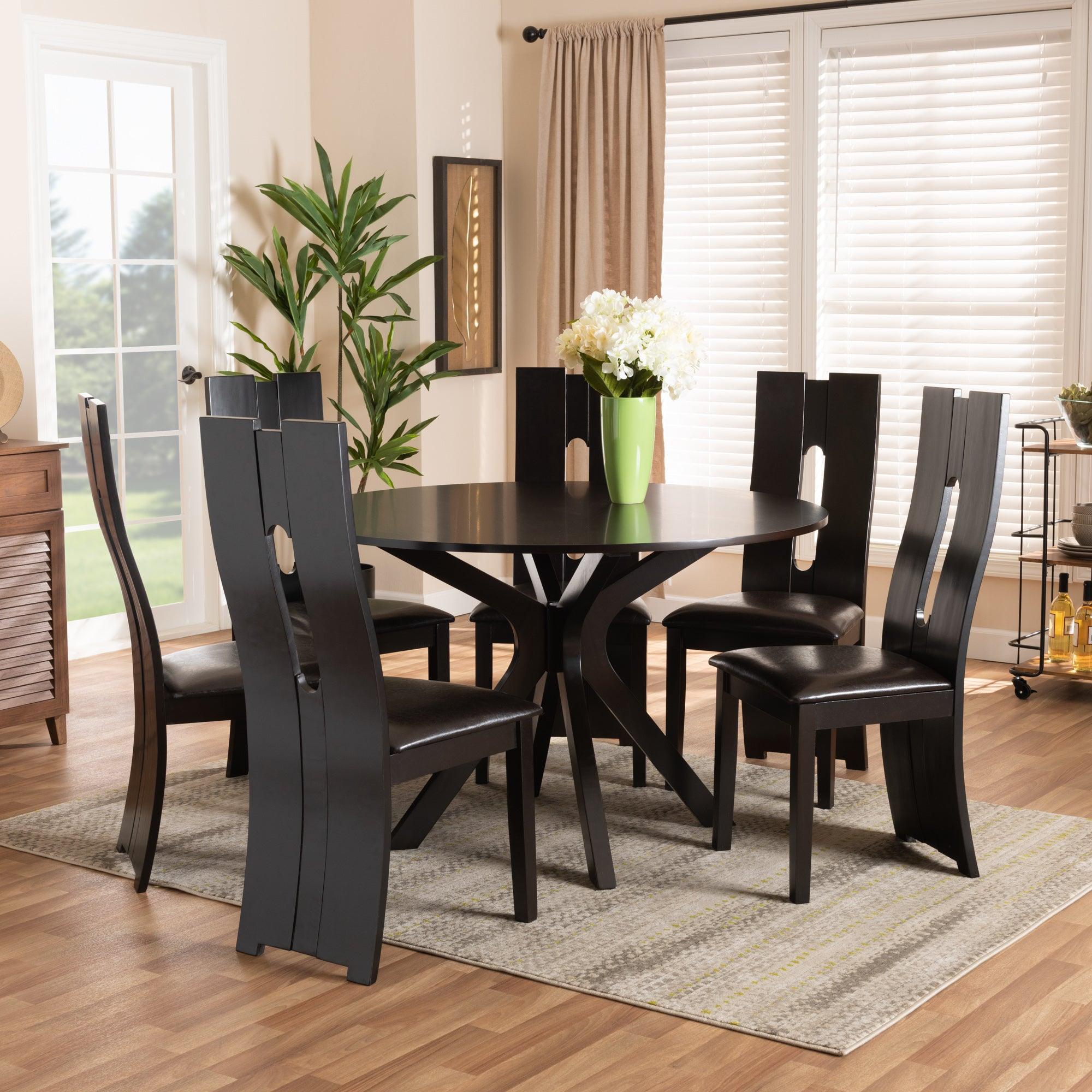 Kenyon Modern and Contemporary Faux Leather Upholstered and Finished Wood 7-Piece Dining Set