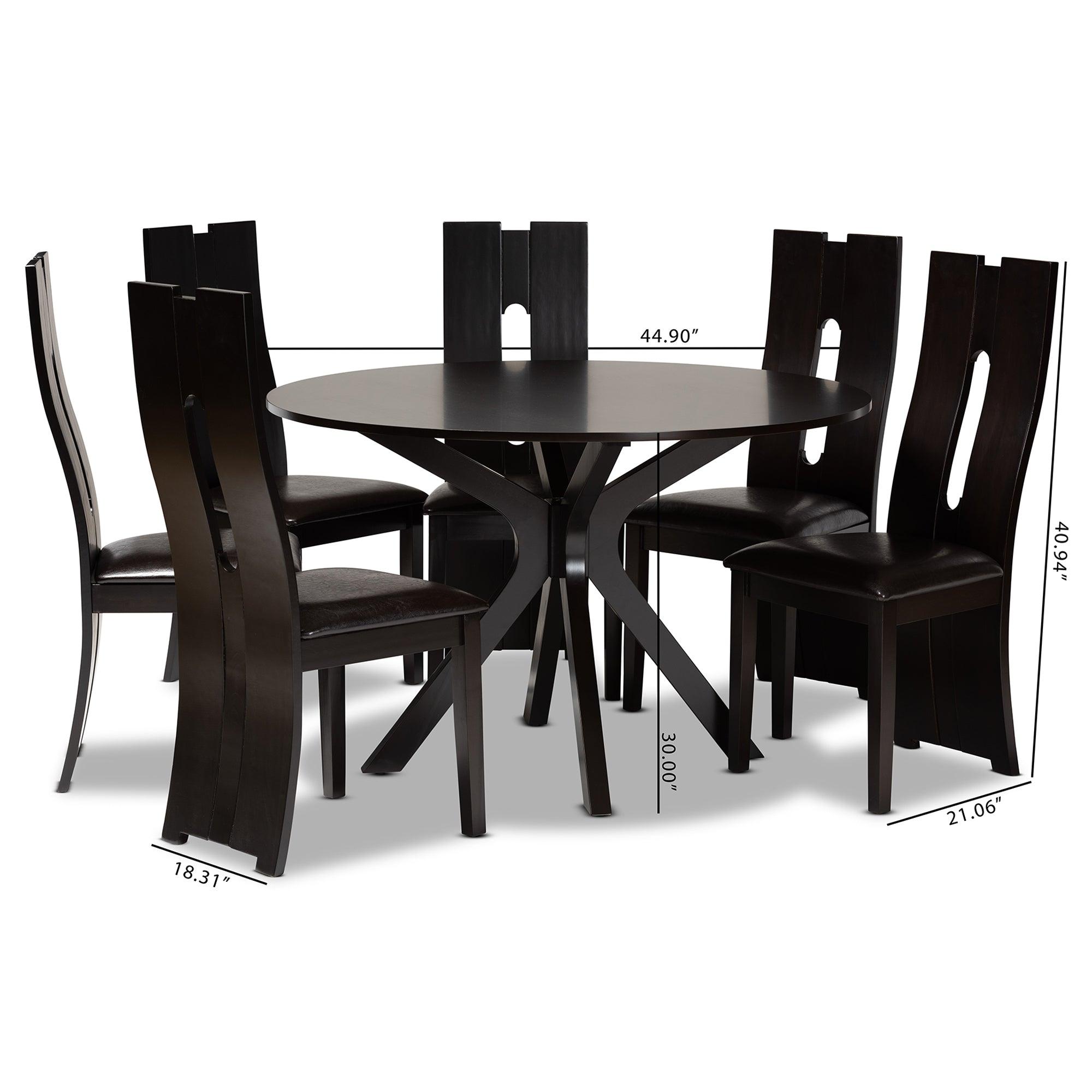 Kenyon Modern and Contemporary Faux Leather Upholstered and Finished Wood 7-Piece Dining Set