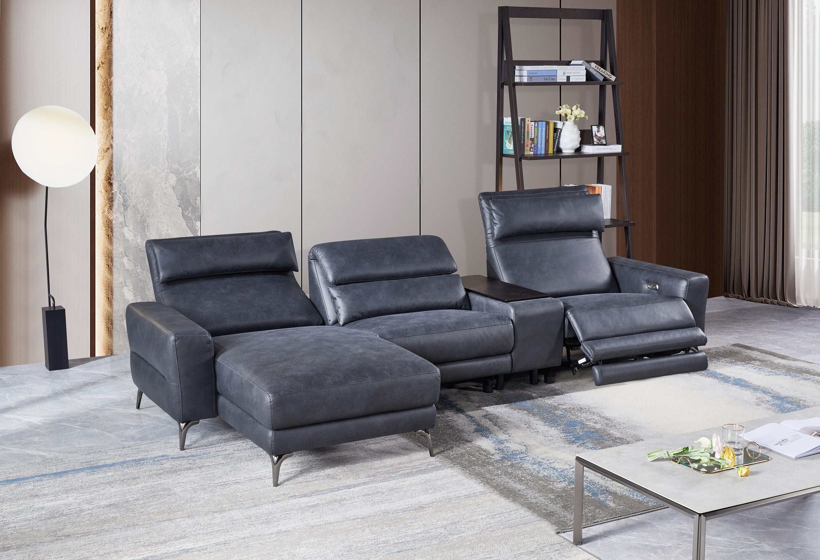 Divani Casa Laramie - Modern Charcoal Vegan Leather Left Facing Sectional With Power Recliners-Sectional Sofa-VIG-Wall2Wall Furnishings