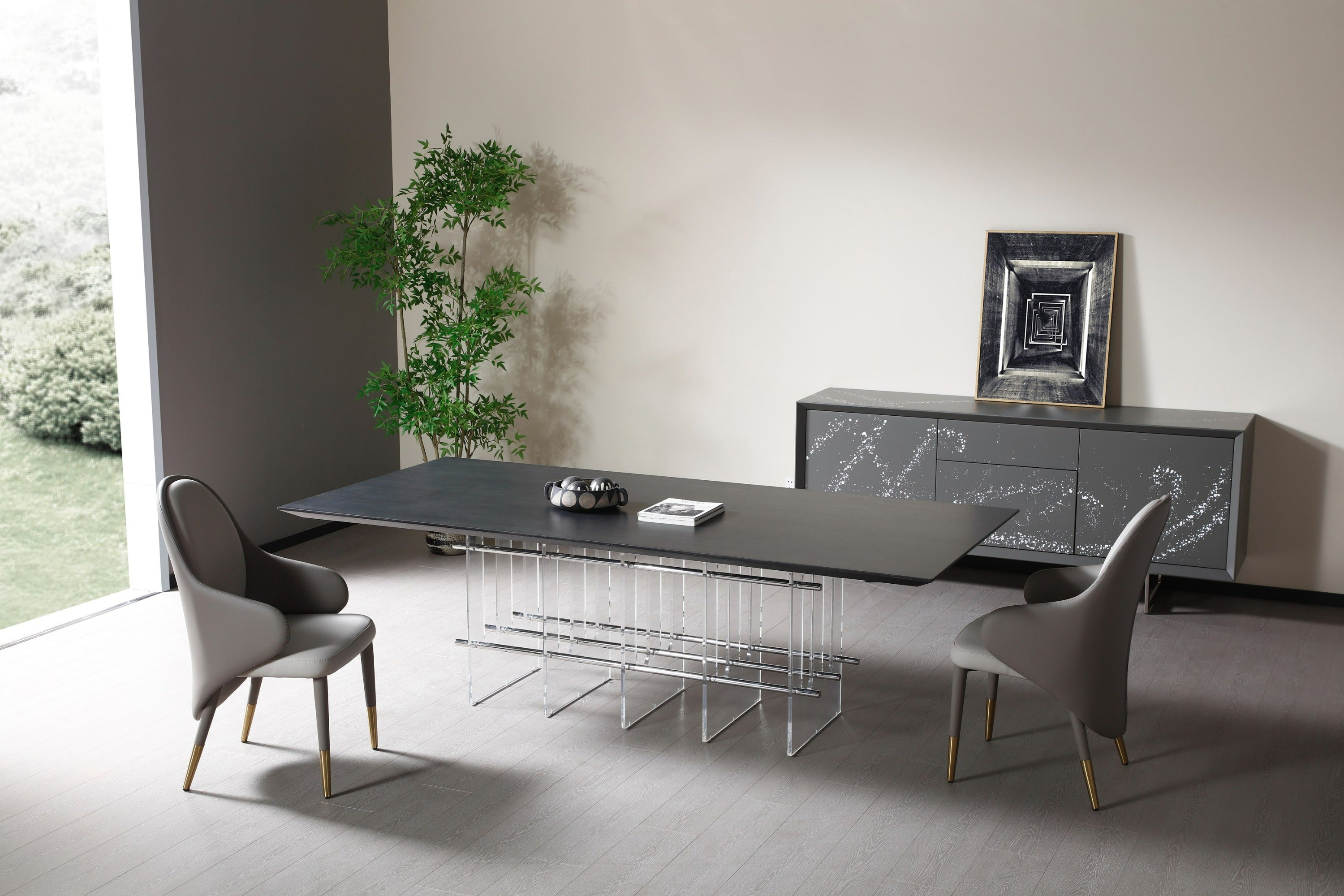 Modrest Inverness - Contemporary Oak + Acrylic Dining Table-Dining Table-VIG-Wall2Wall Furnishings