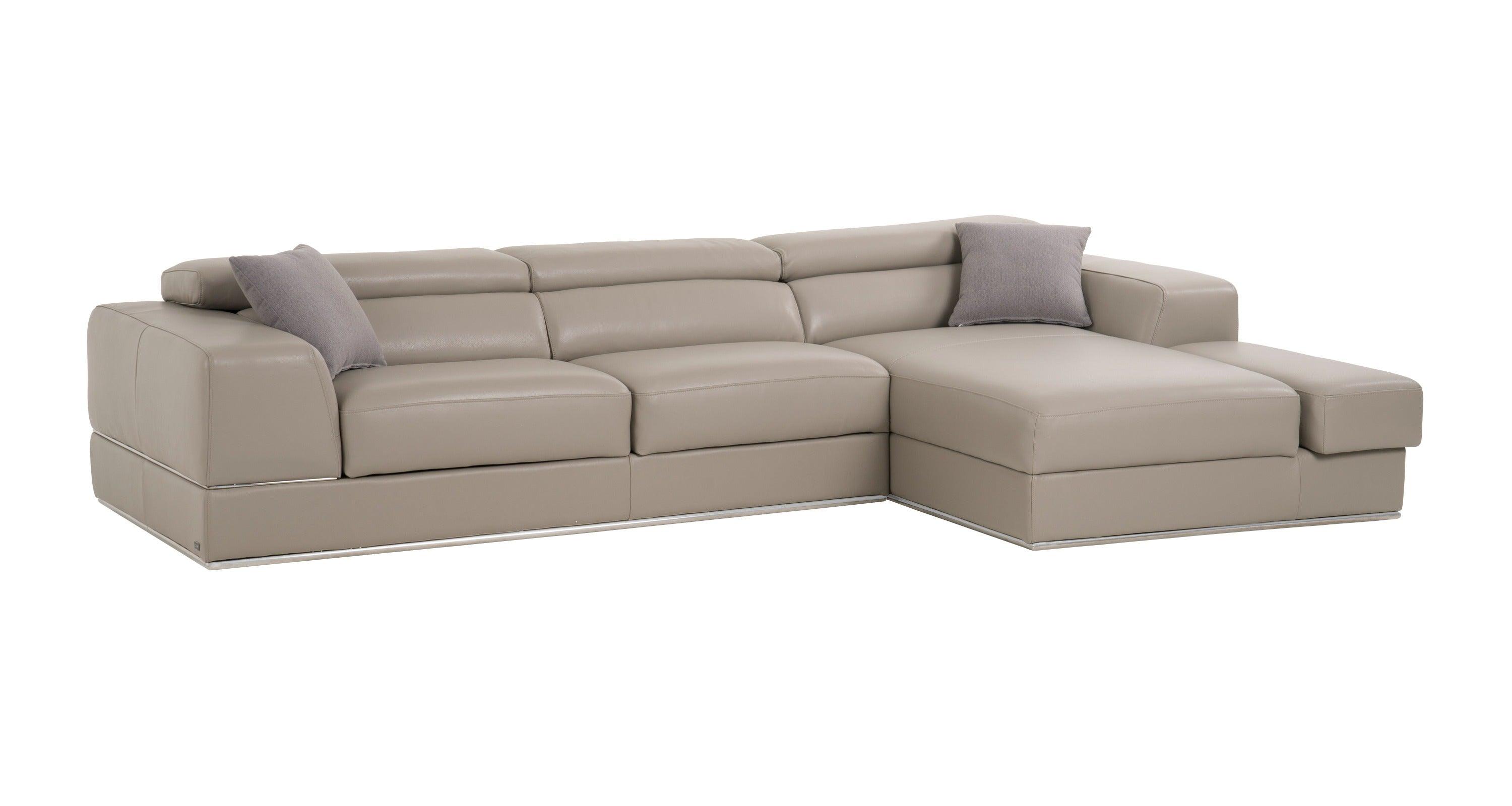 Divani Casa Pella Mini Modern Italian Leather Right Facing Chaise Sectional Sofa