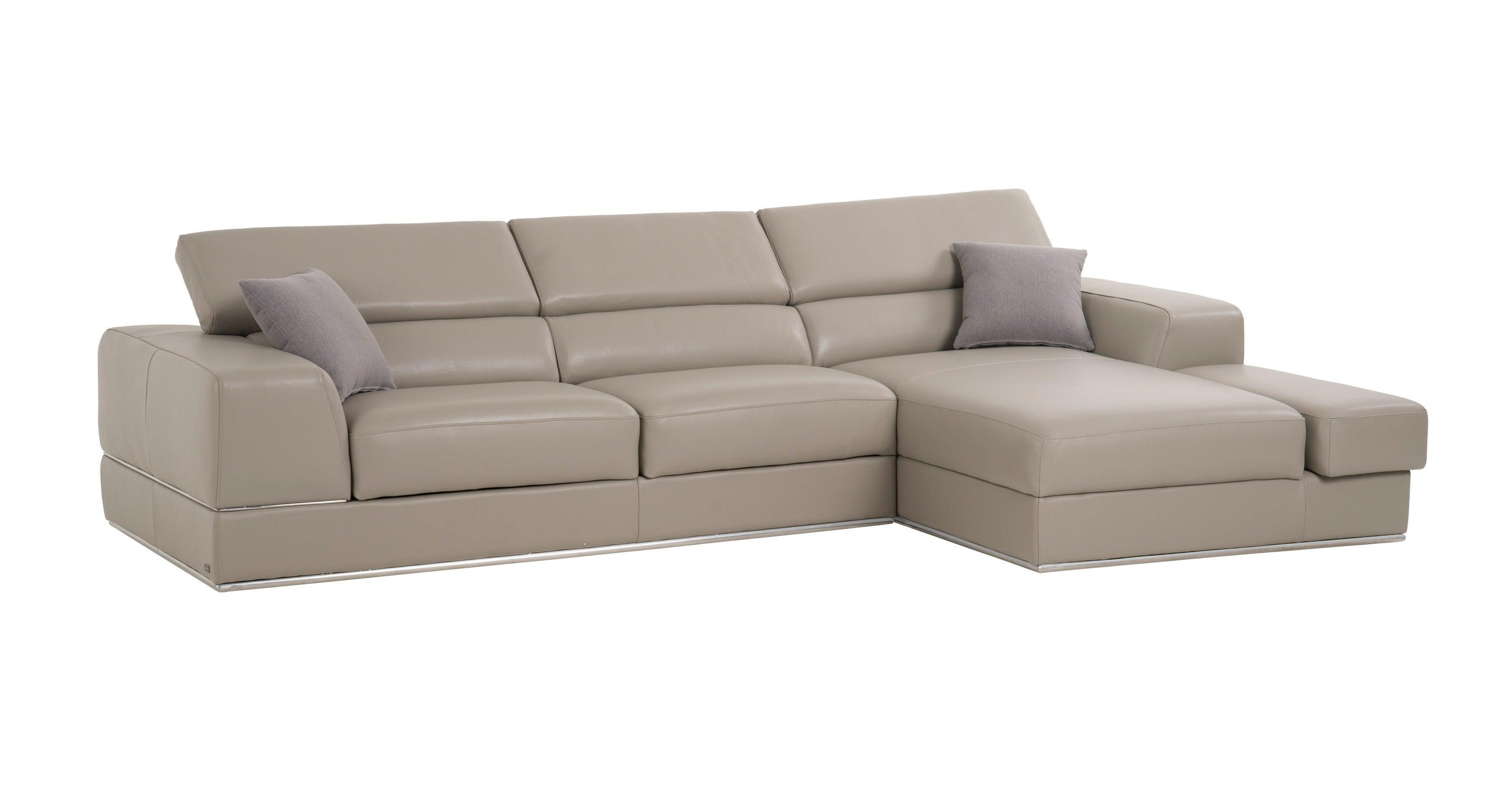 Divani Casa Pella Mini Modern Italian Leather Right Facing Chaise Sectional Sofa