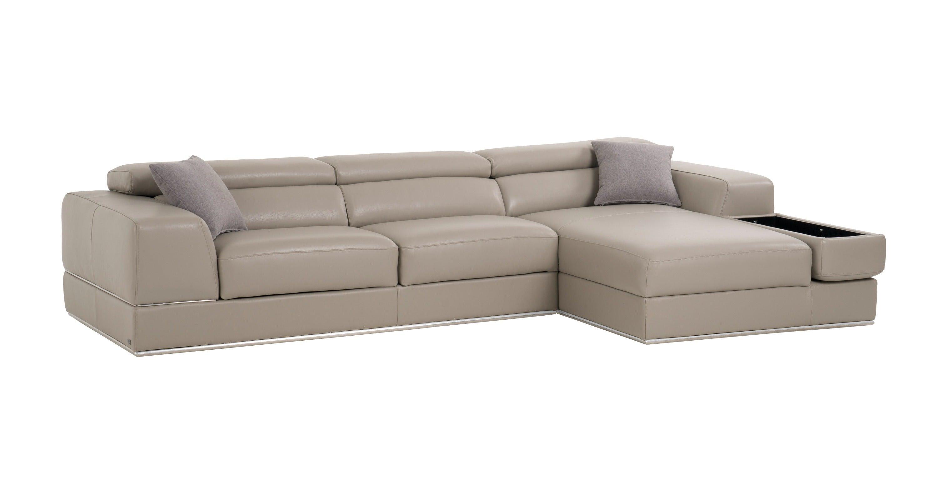 Divani Casa Pella Mini Modern Italian Leather Right Facing Chaise Sectional Sofa