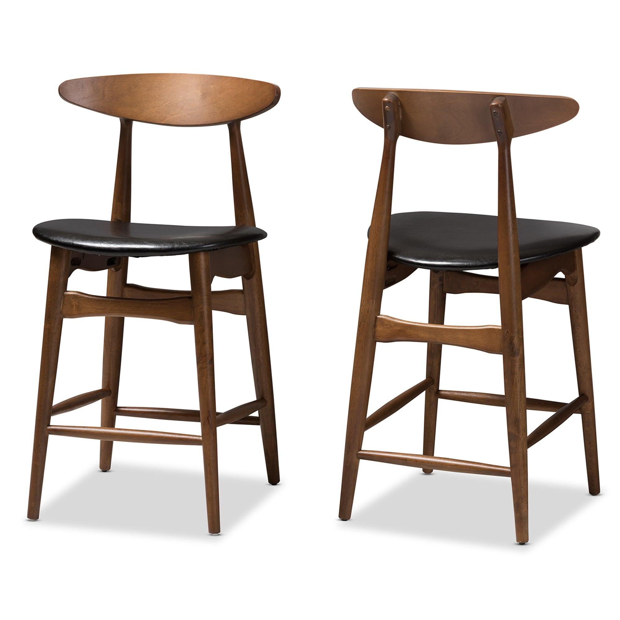 Flora Mid-Century Modern Faux Leather Upholstered Finished Counter Stool (Set of 2)