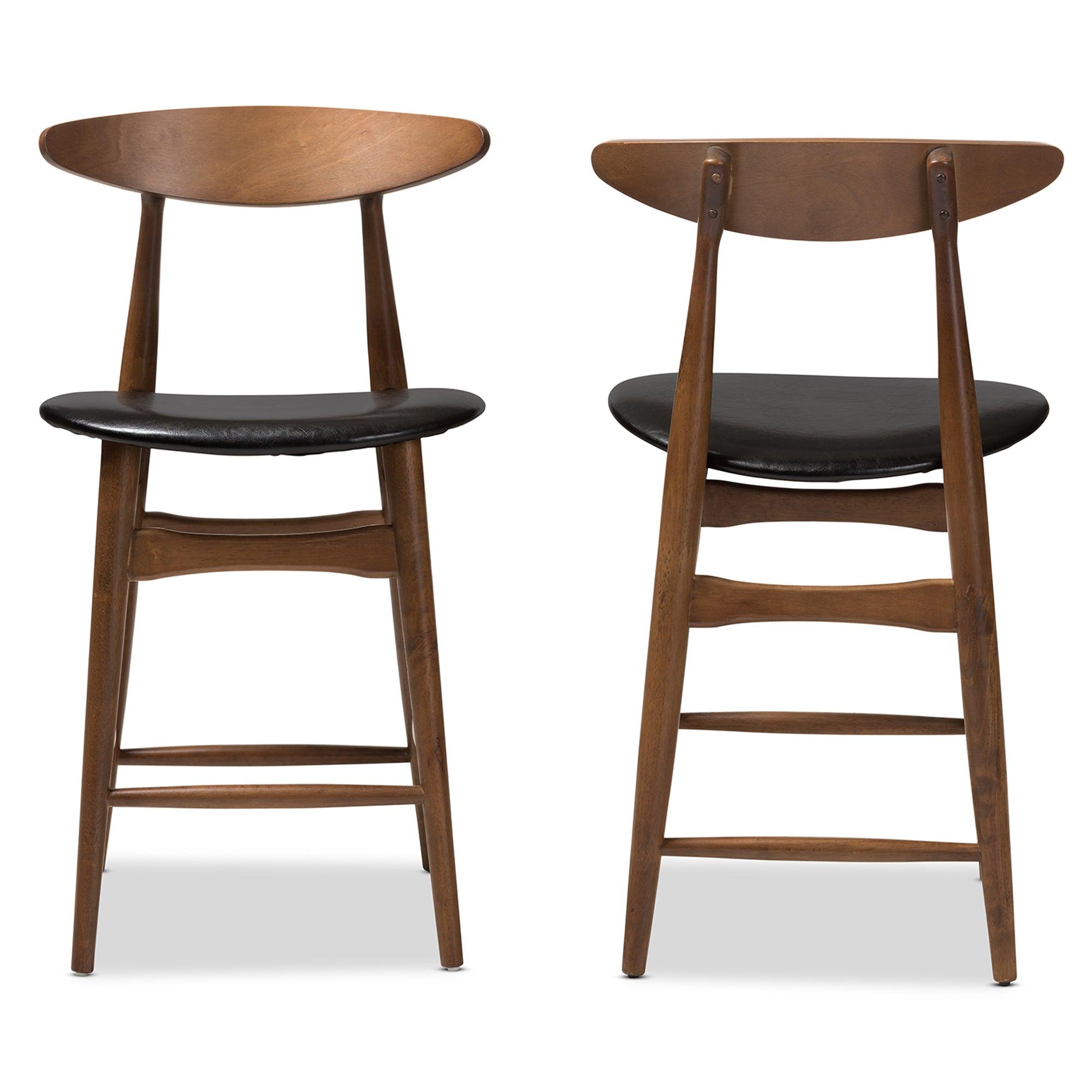 Flora Mid-Century Modern Faux Leather Upholstered Finished Counter Stool (Set of 2)
