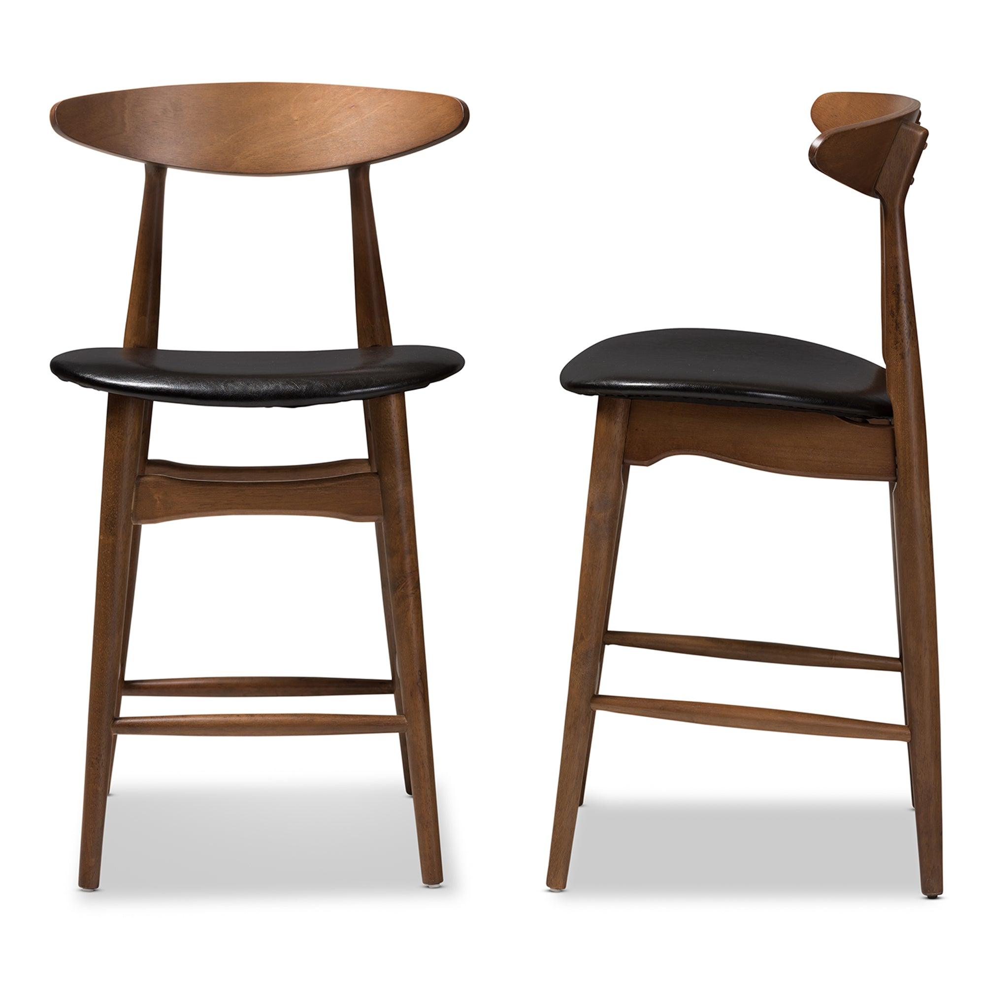 Flora Mid-Century Modern Faux Leather Upholstered Finished Counter Stool (Set of 2)