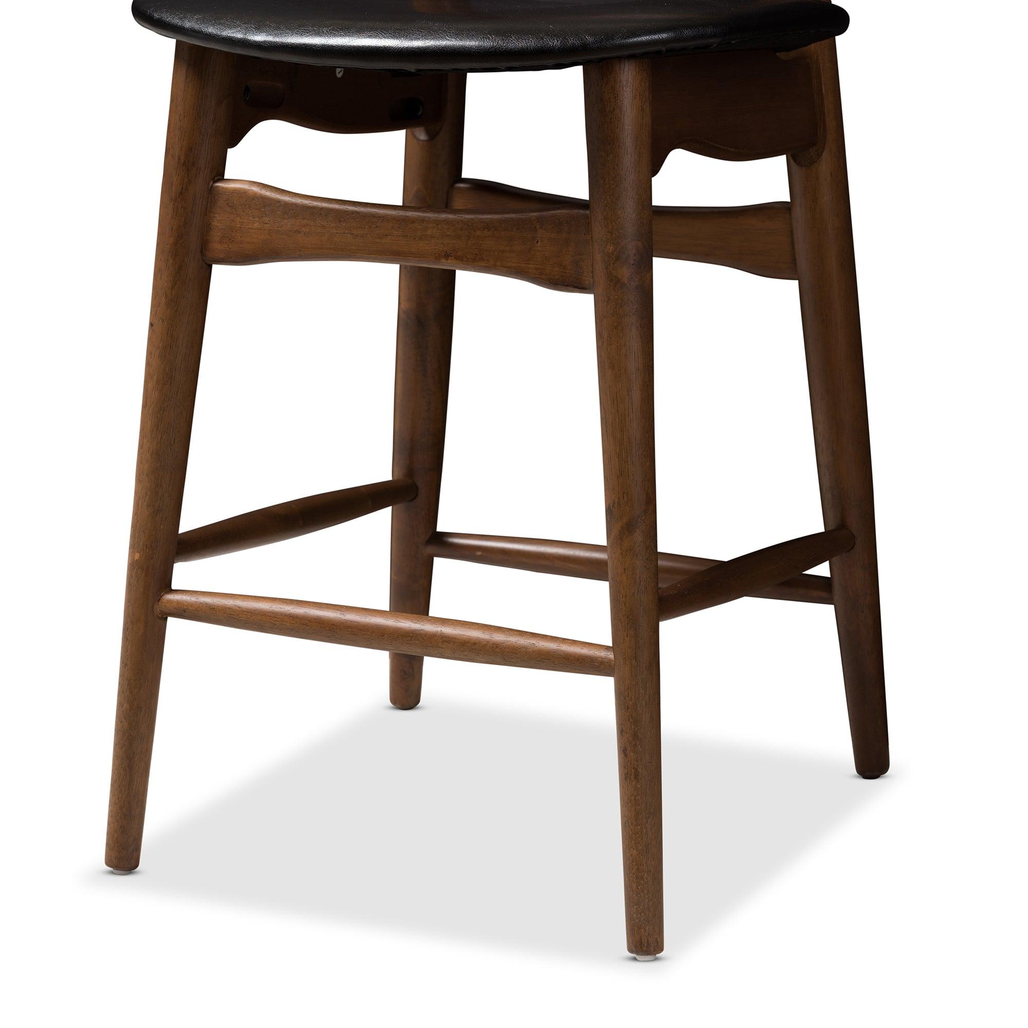Flora Mid-Century Modern Faux Leather Upholstered Finished Counter Stool (Set of 2)
