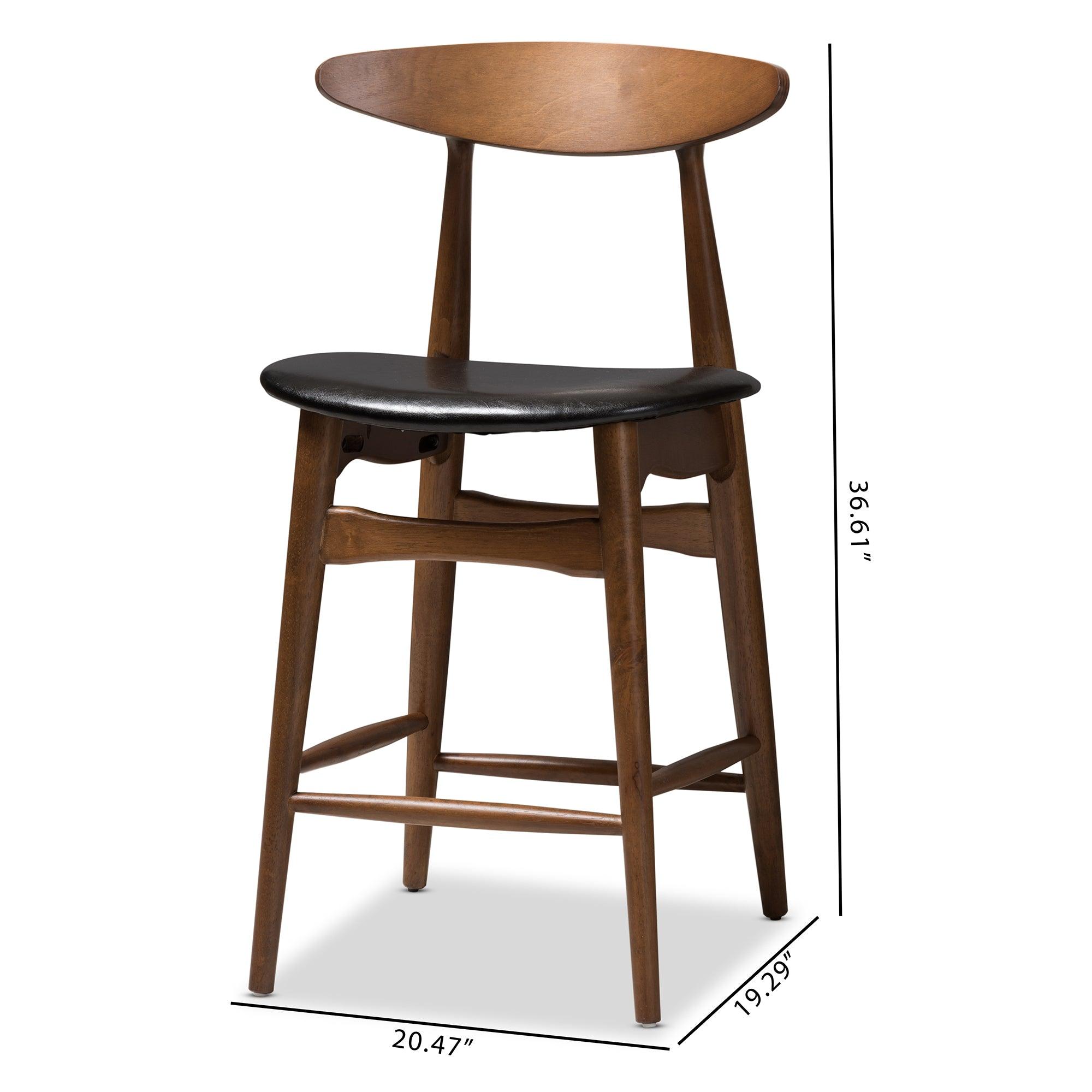Flora Mid-Century Modern Faux Leather Upholstered Finished Counter Stool (Set of 2)