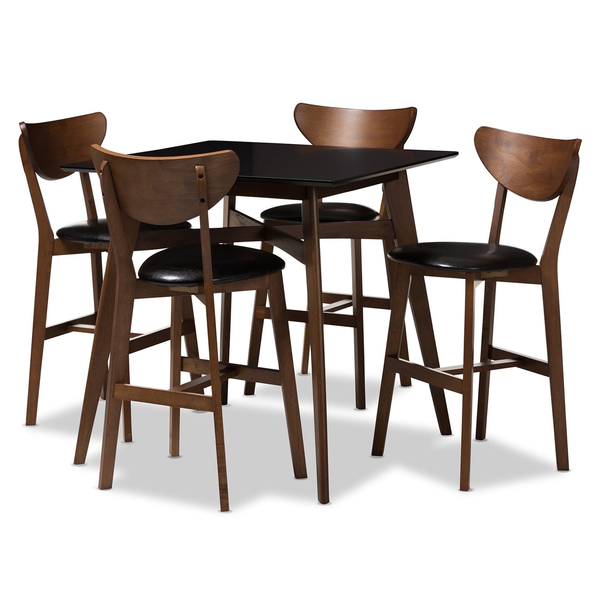 Eline Mid-Century Modern Faux Leather Upholstered Finished 5-Piece Pub Set