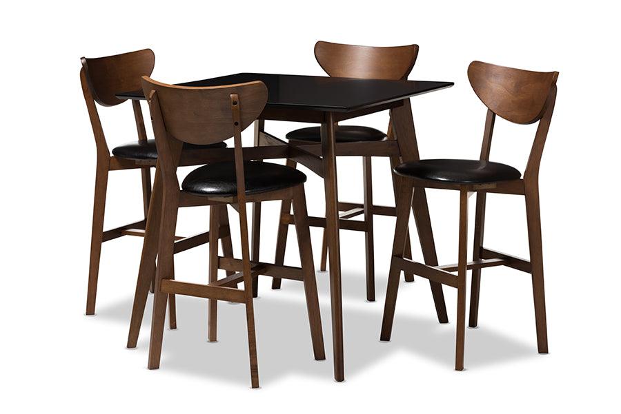 Eline Mid-Century Modern Faux Leather Upholstered Finished 5-Piece Pub Set