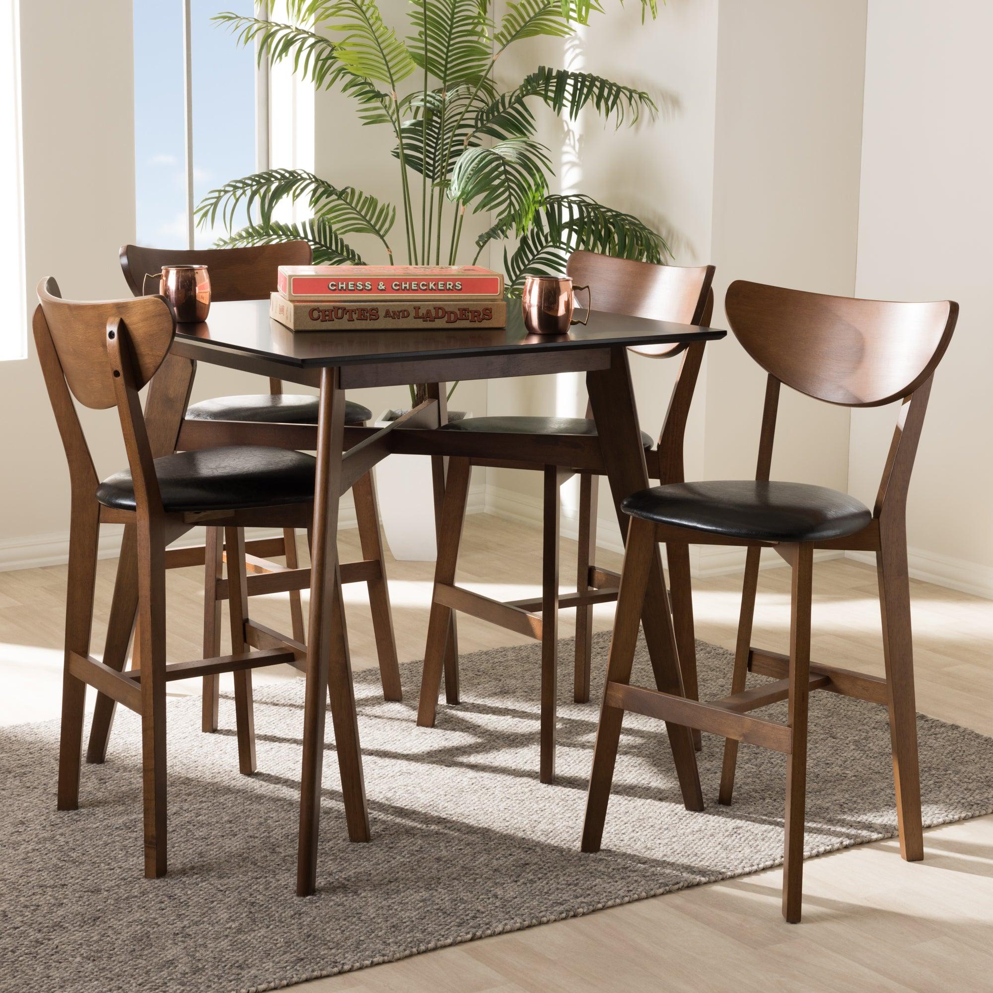 Eline Mid-Century Modern Faux Leather Upholstered Finished 5-Piece Pub Set