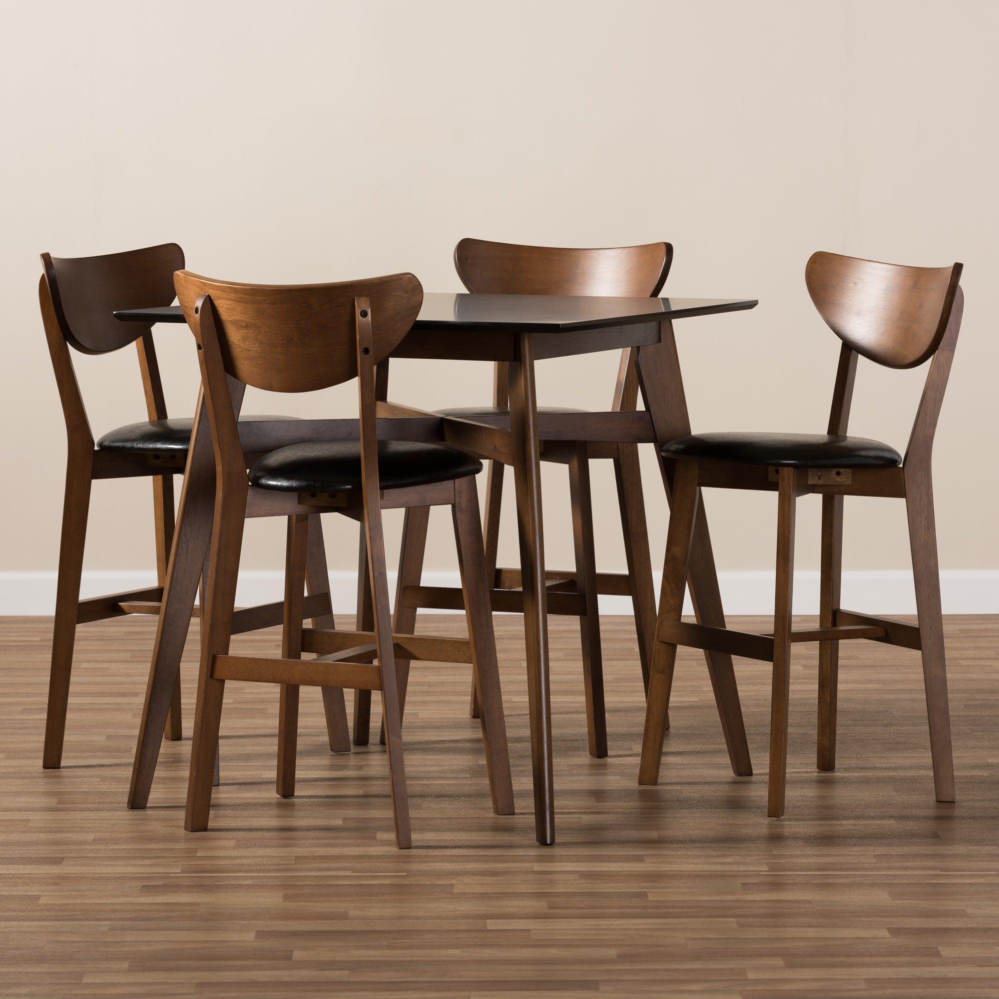 Eline Mid-Century Modern Faux Leather Upholstered Finished 5-Piece Pub Set