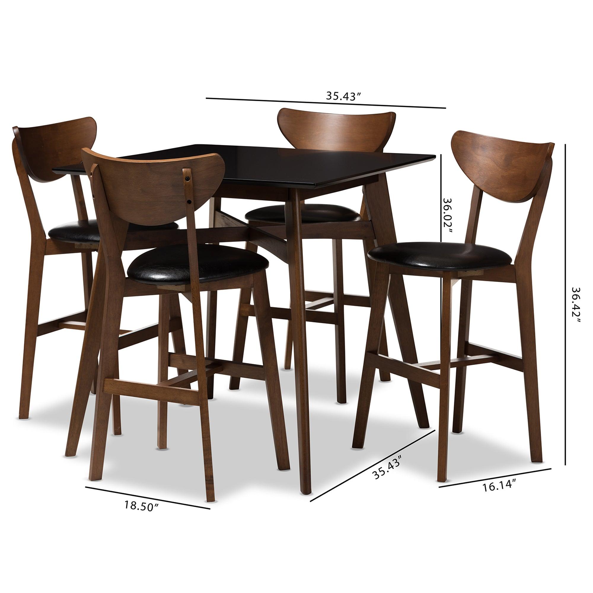 Eline Mid-Century Modern Faux Leather Upholstered Finished 5-Piece Pub Set