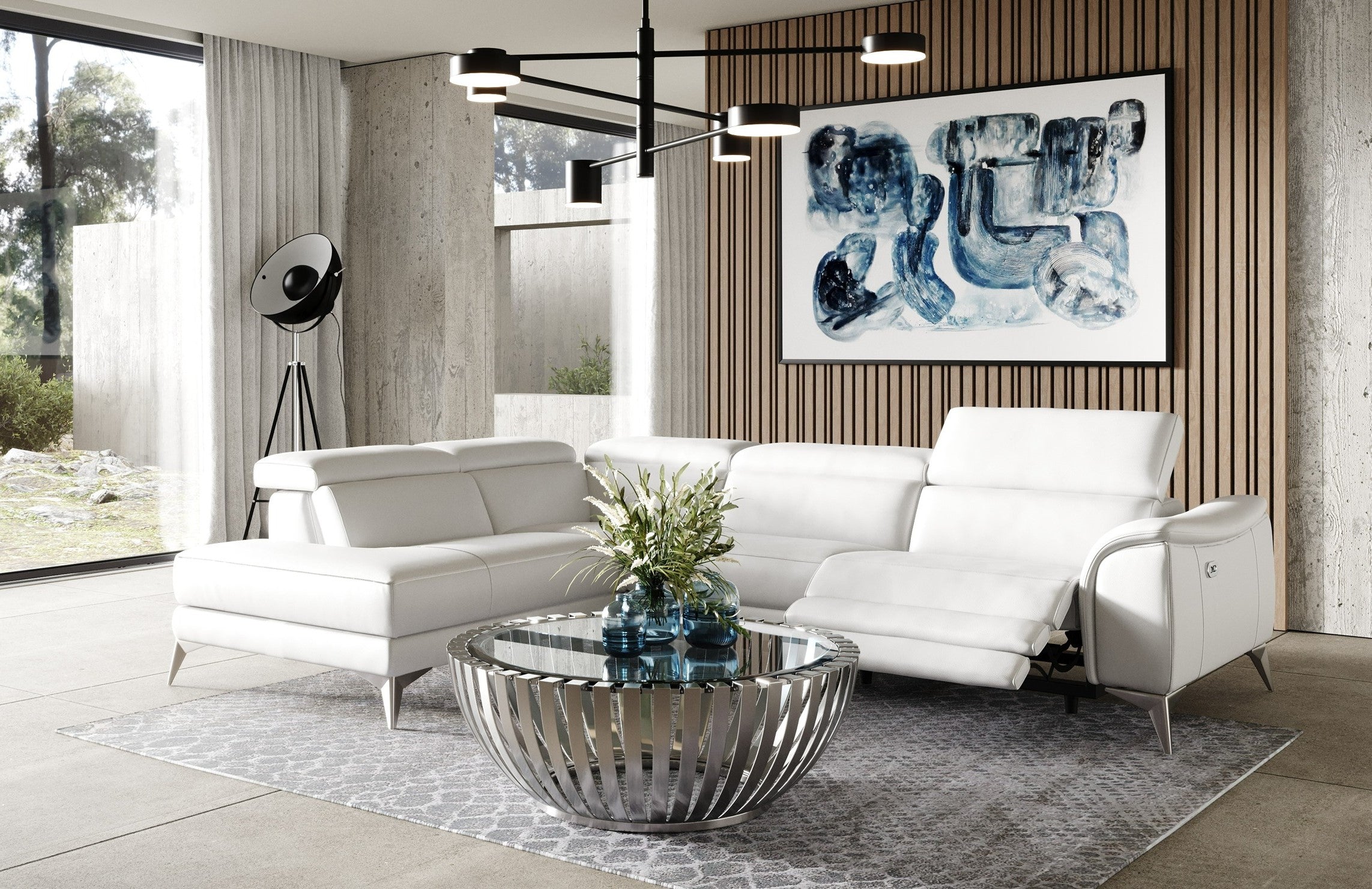 Monte Carlo Italian Modern Leather Left Facing Sectional Sofa