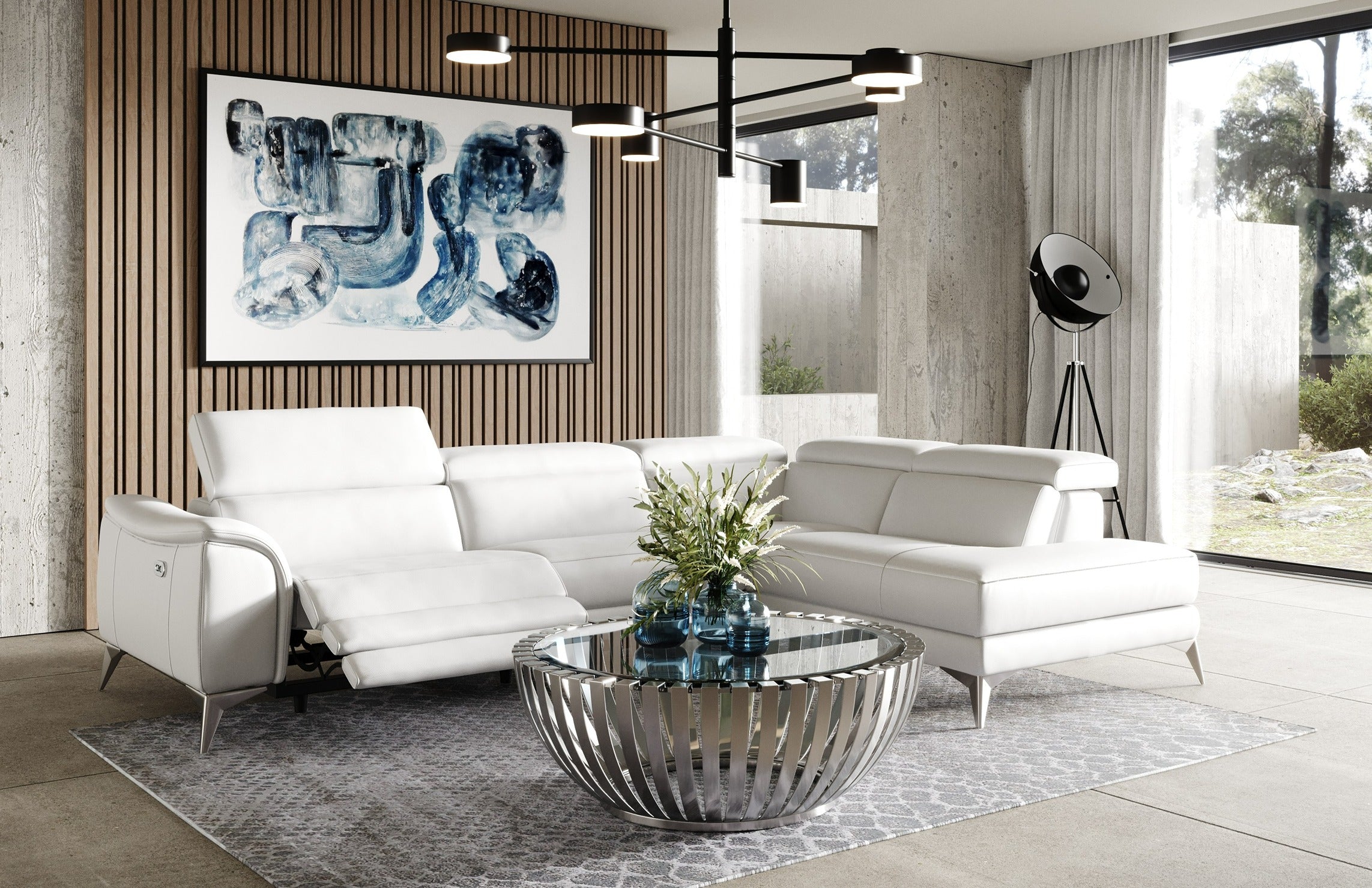 Monte Carlo Italian Modern Leather Right Facing Sectional Sofa