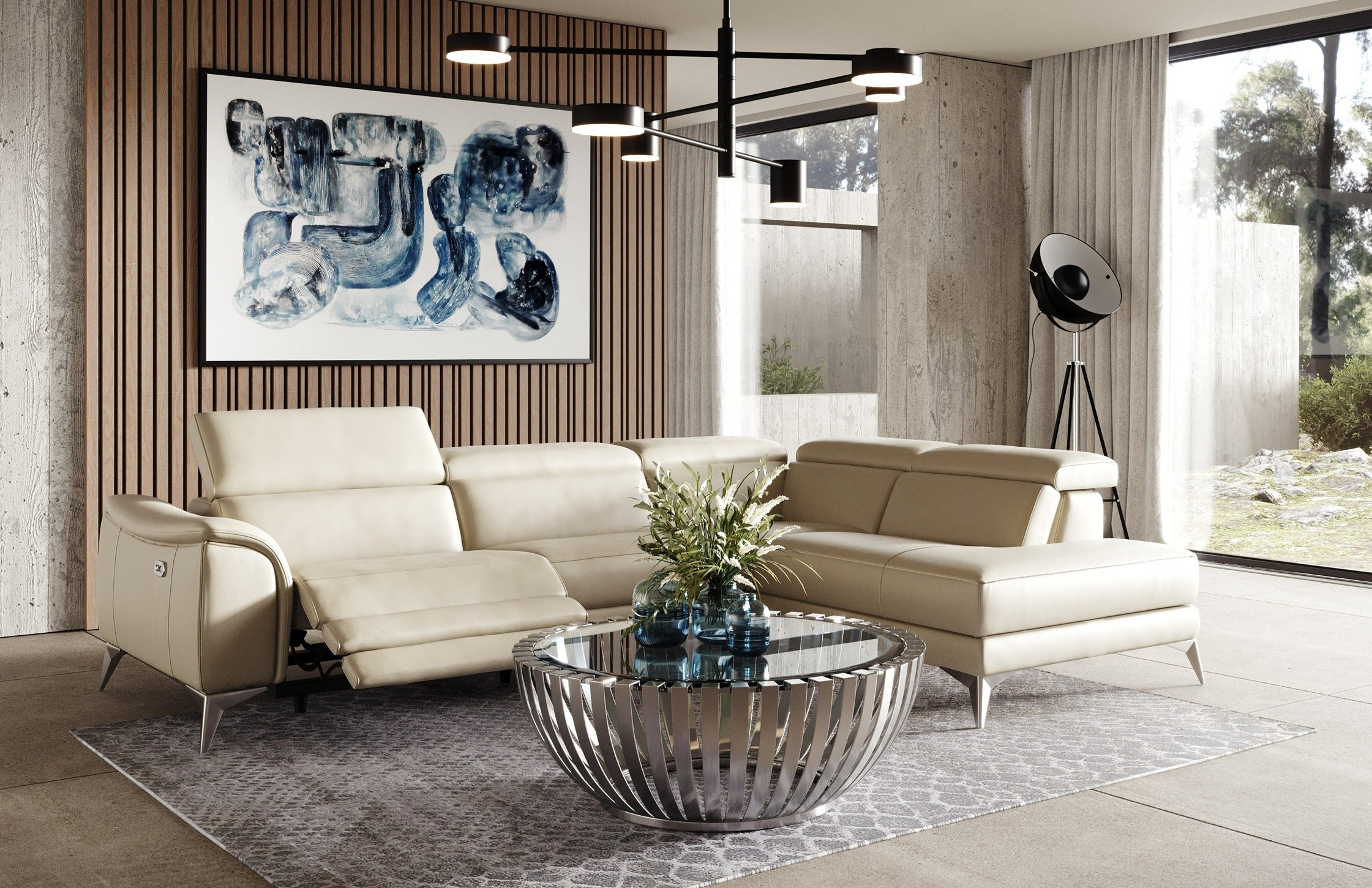 Monte Carlo Italian Modern Leather Right Facing Sectional Sofa