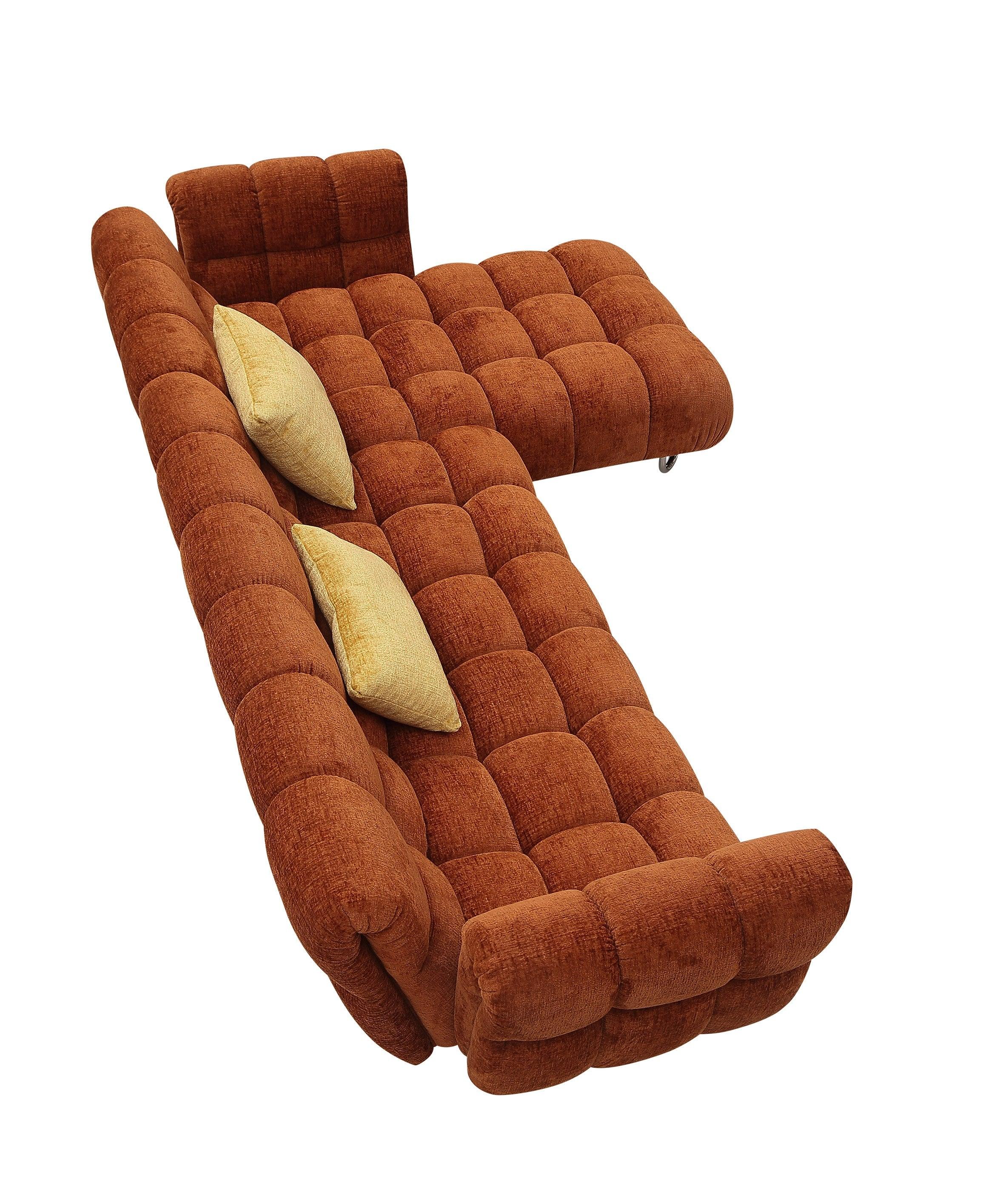 Divani Casa Jacinda Modern Burnt Fabric Right Facing Sectional Sofa 2 Pillows