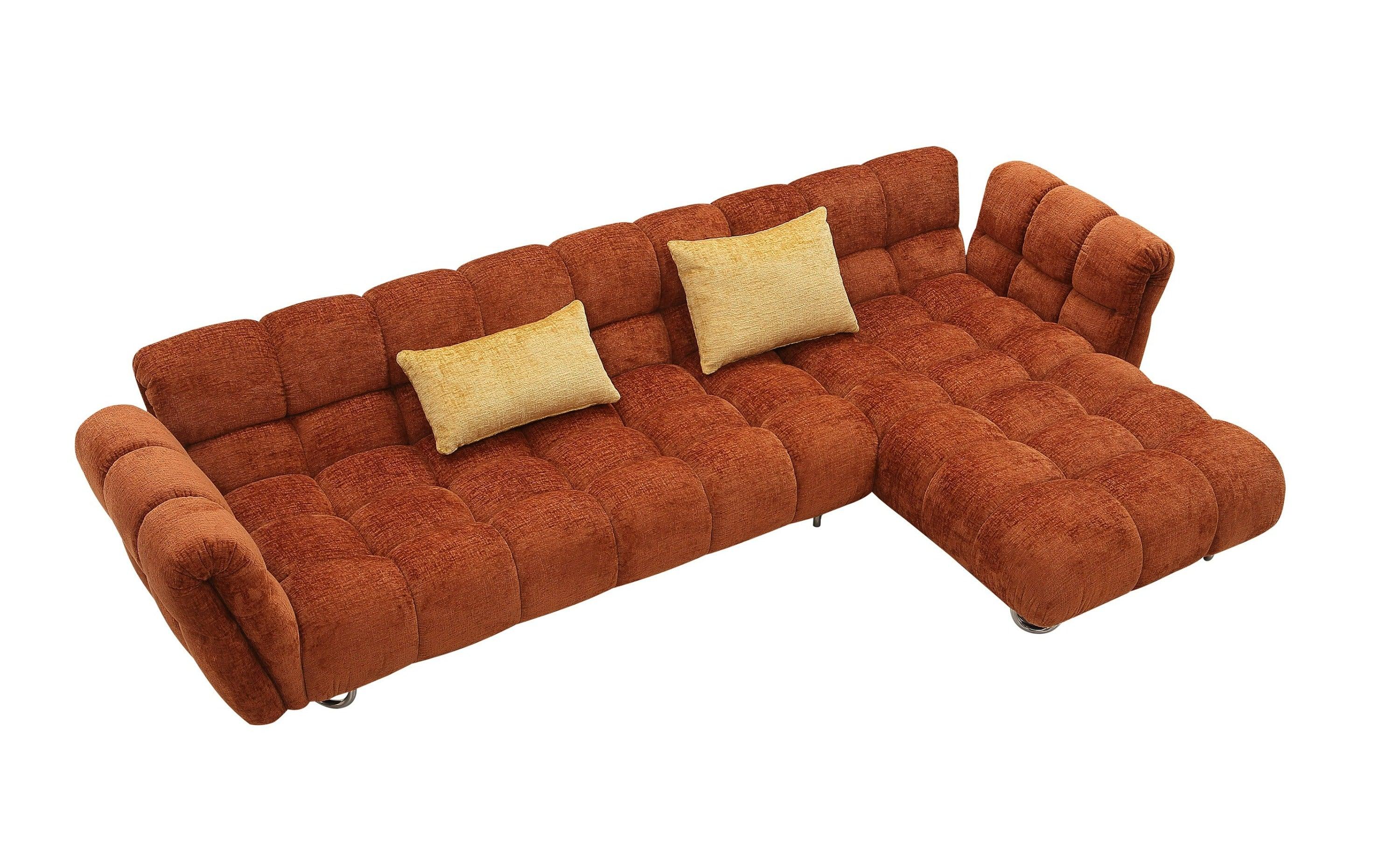 Divani Casa Jacinda - Modern Burnt Fabric Right Facing Sectional Sofa + 2 Pillows-Sectional Sofa-VIG-Wall2Wall Furnishings