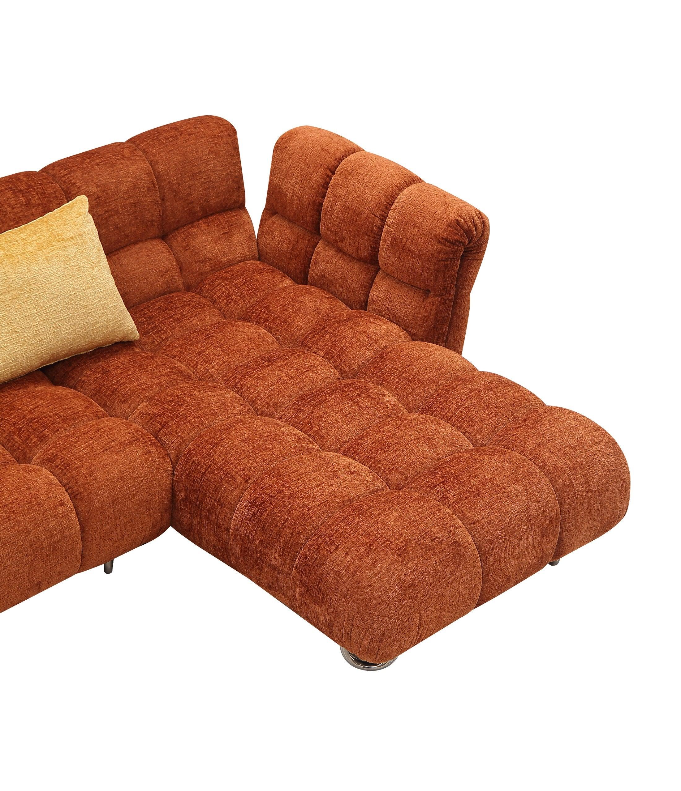 Divani Casa Jacinda Modern Burnt Fabric Right Facing Sectional Sofa 2 Pillows