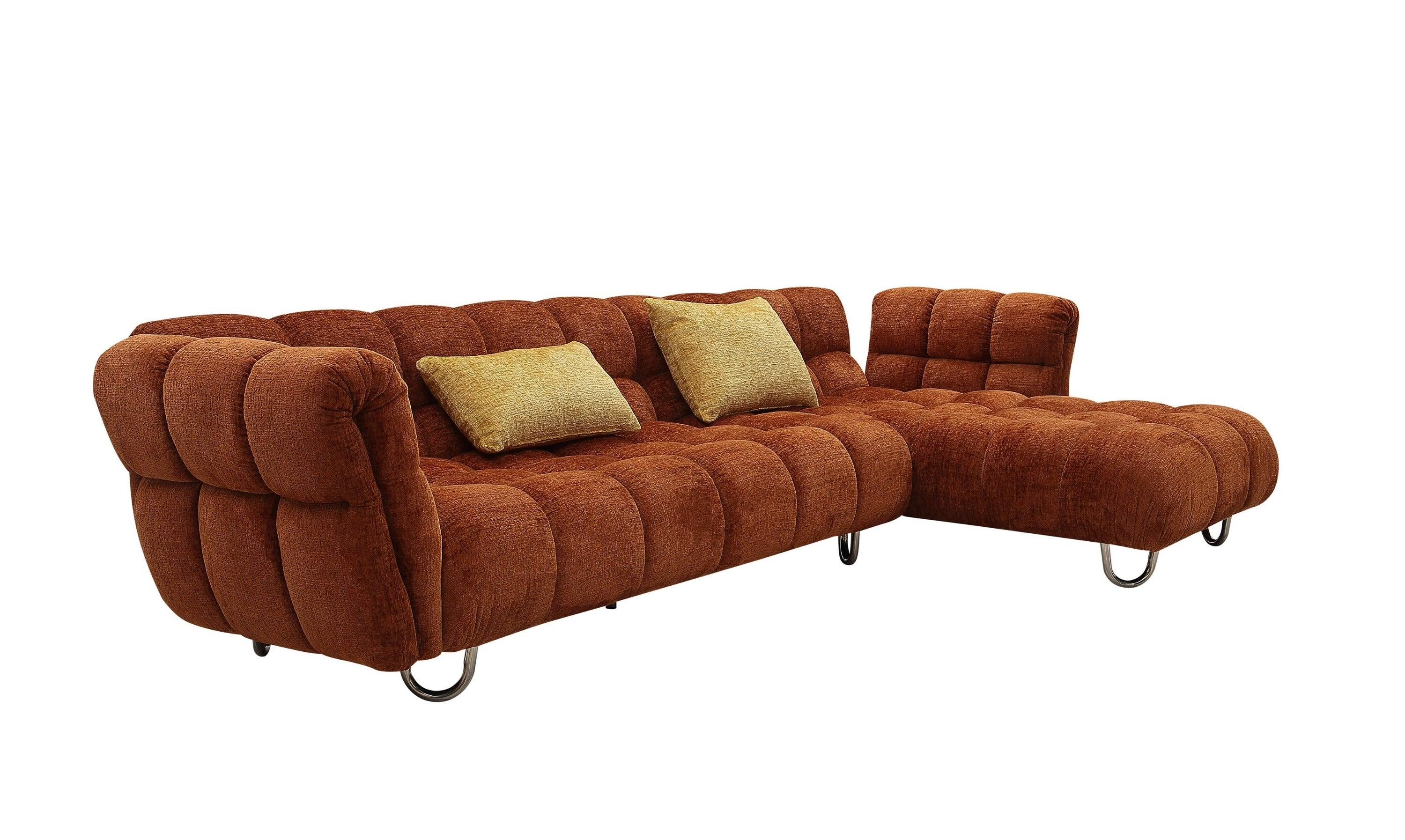 Divani Casa Jacinda Modern Burnt Fabric Right Facing Sectional Sofa 2 Pillows