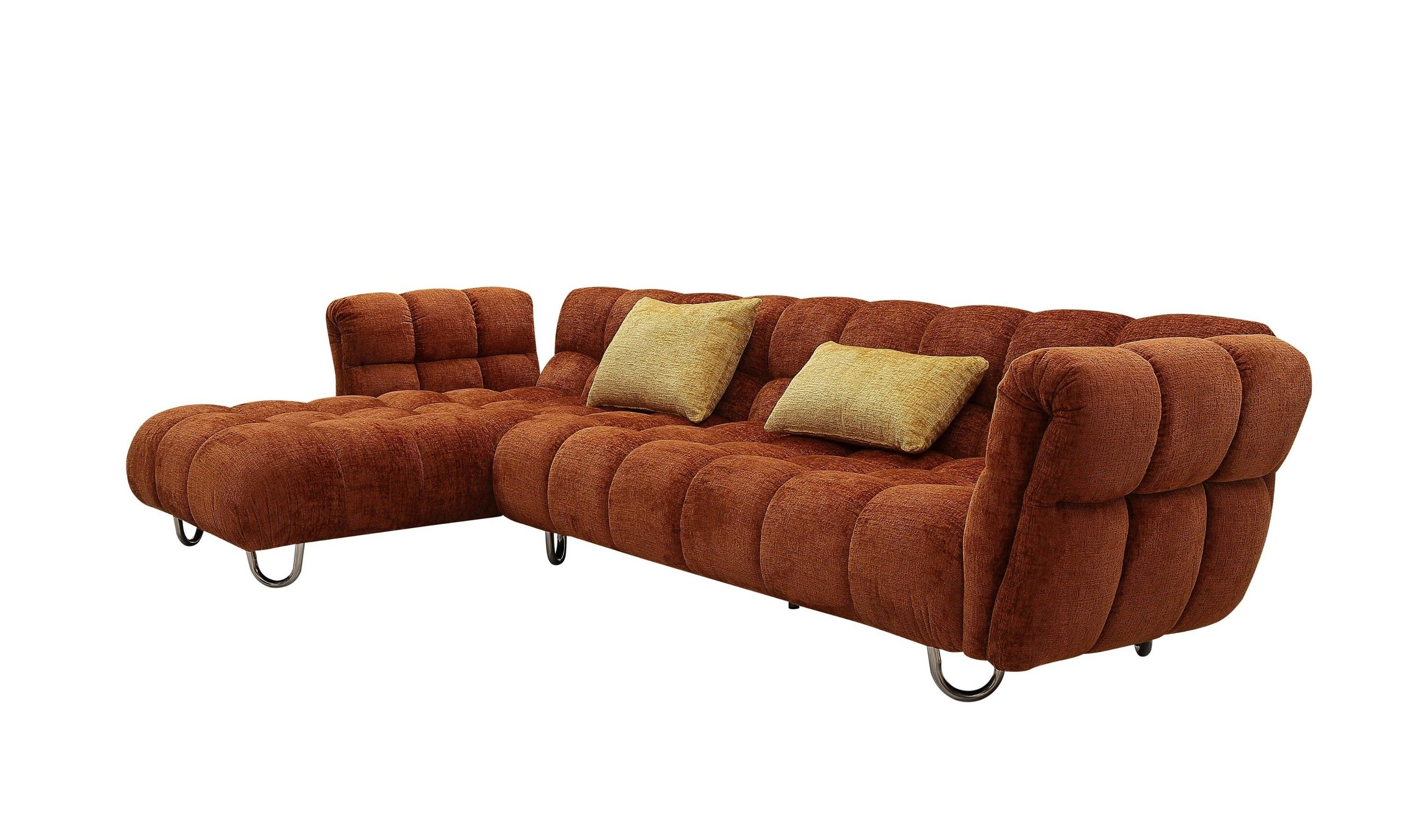 Divani Casa Jacinda Modern Burnt Fabric Left Facing Sectional Sofa 2 Pillows