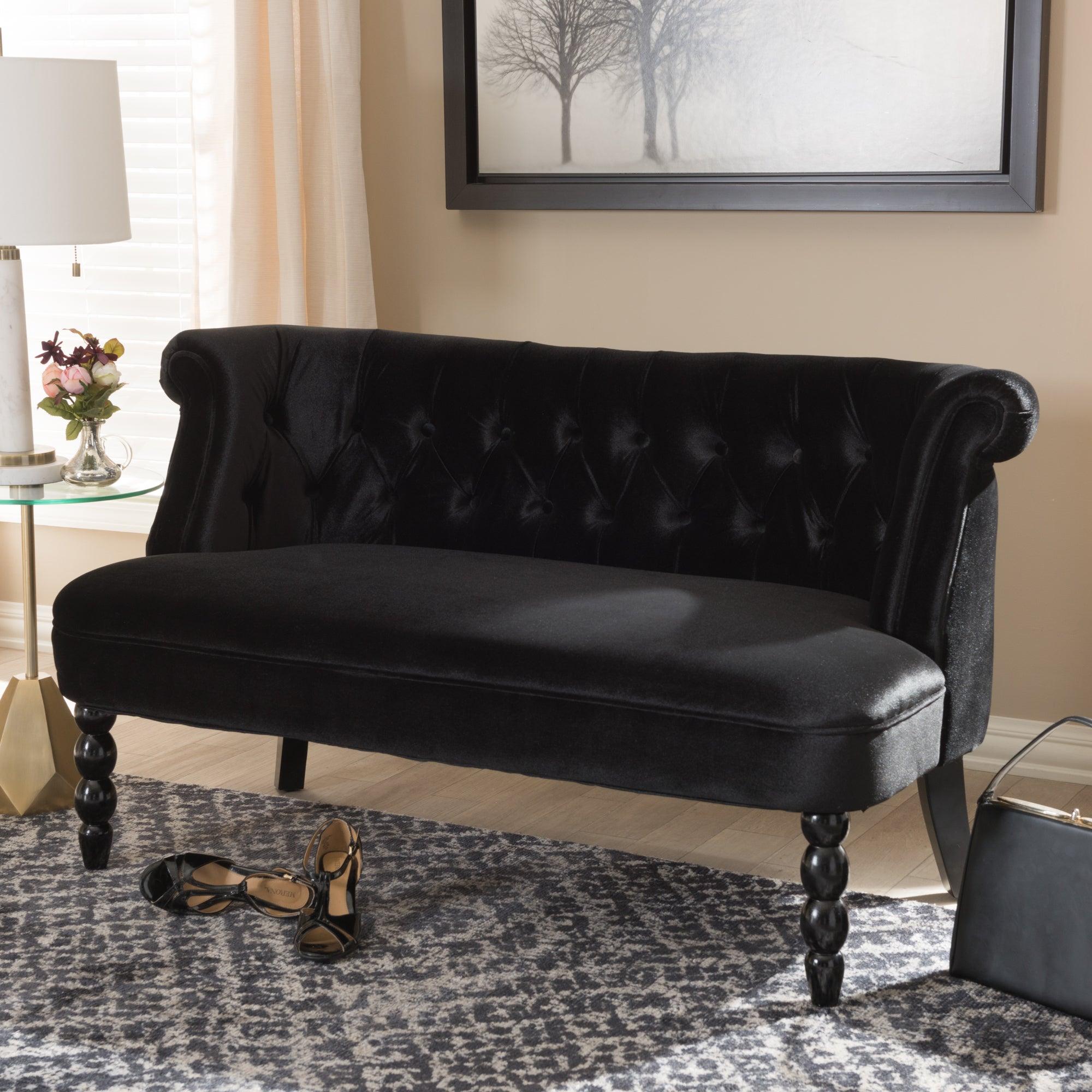 Flax Victorian Style Contemporary Velvet Fabric Upholstered 2-seater Loveseat