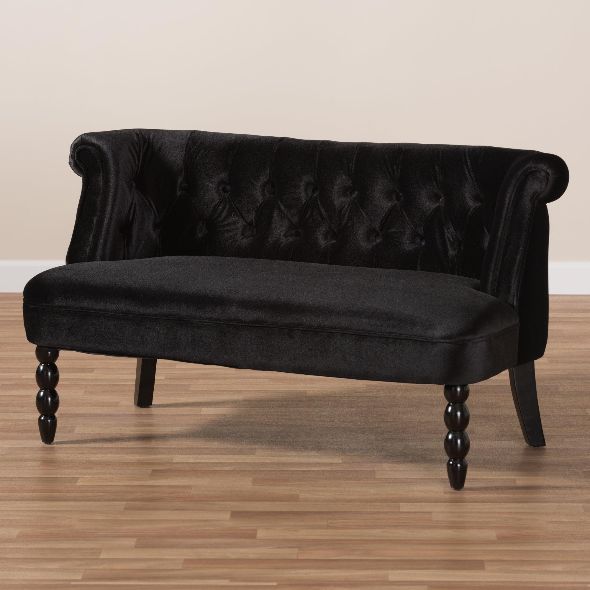 Flax Victorian Style Contemporary Velvet Fabric Upholstered 2-seater Loveseat