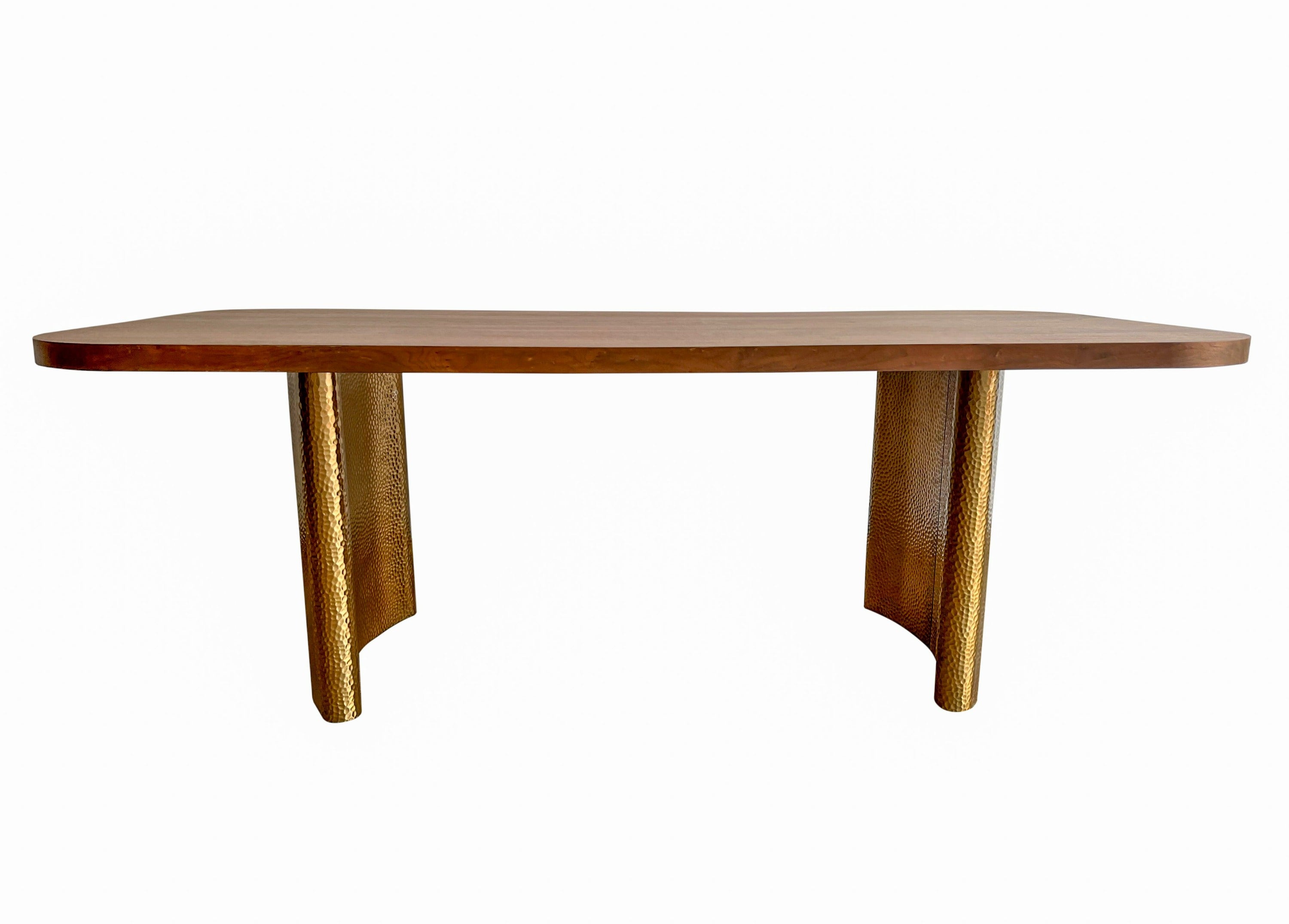 Modrest Marjorie - Modern Walnut + Brushed Rectangular Dining Table-Dining Table-VIG-Wall2Wall Furnishings