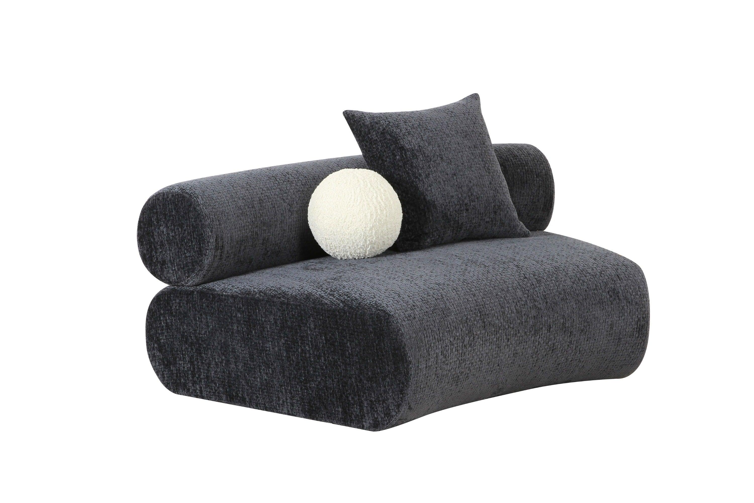 Divani Casa Simpson Contemporary Fabric Curved Modular Armless Seat with Throw Pillows