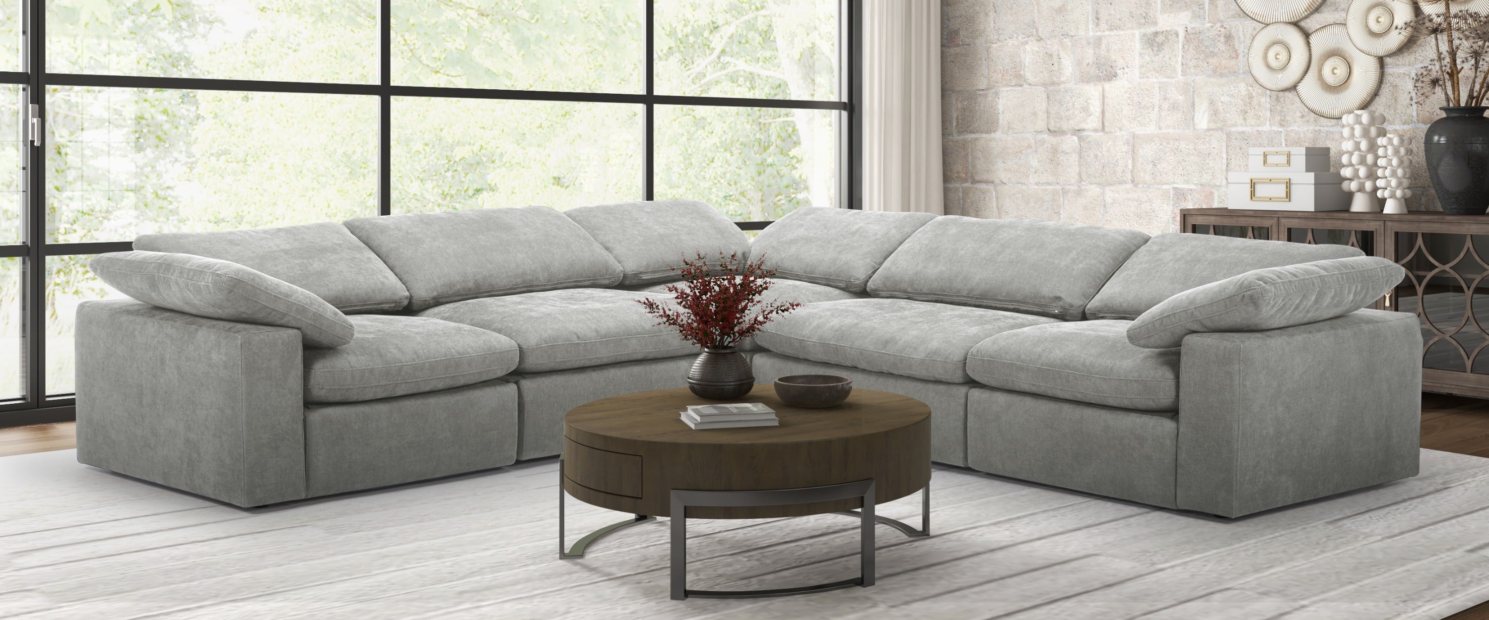 Corinth Modern Fabric Sectional Sofa with 3 Power Recliners