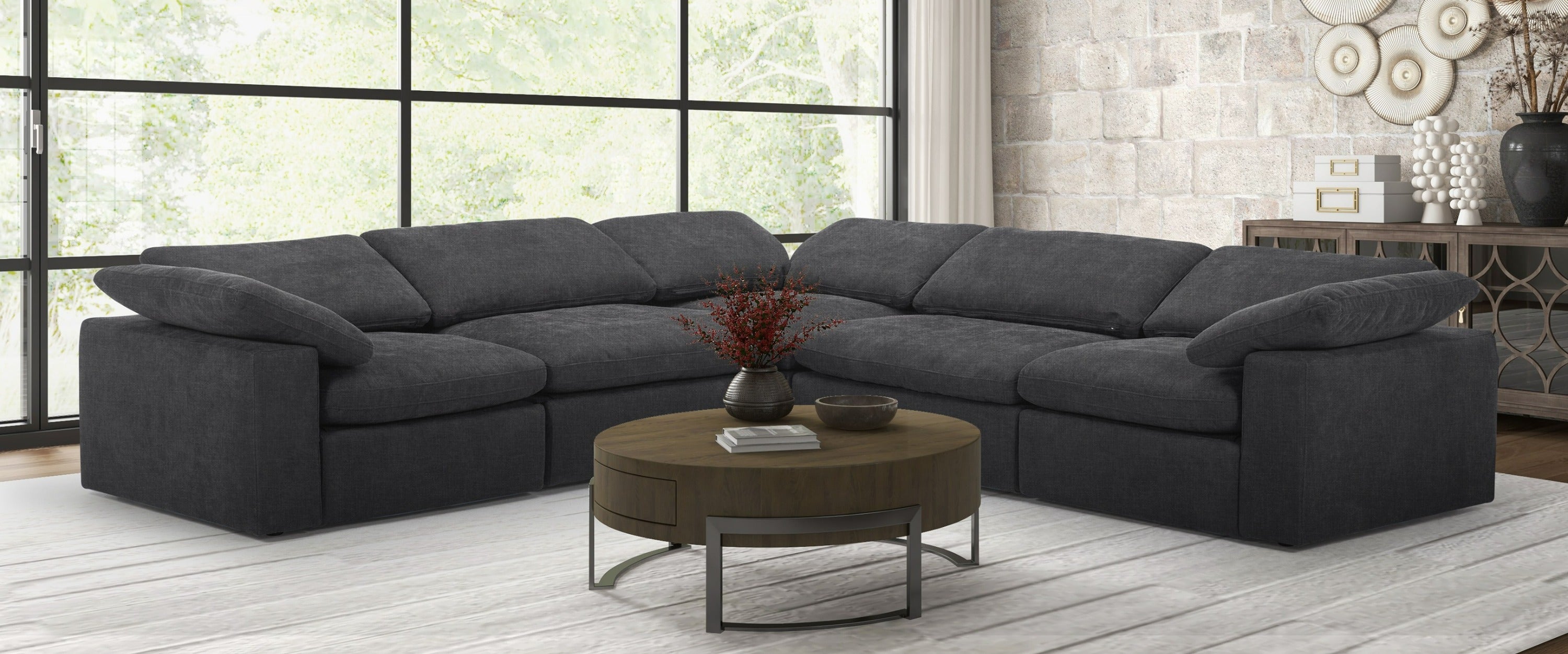 Corinth Modern Fabric Sectional Sofa with 3 Power Recliners
