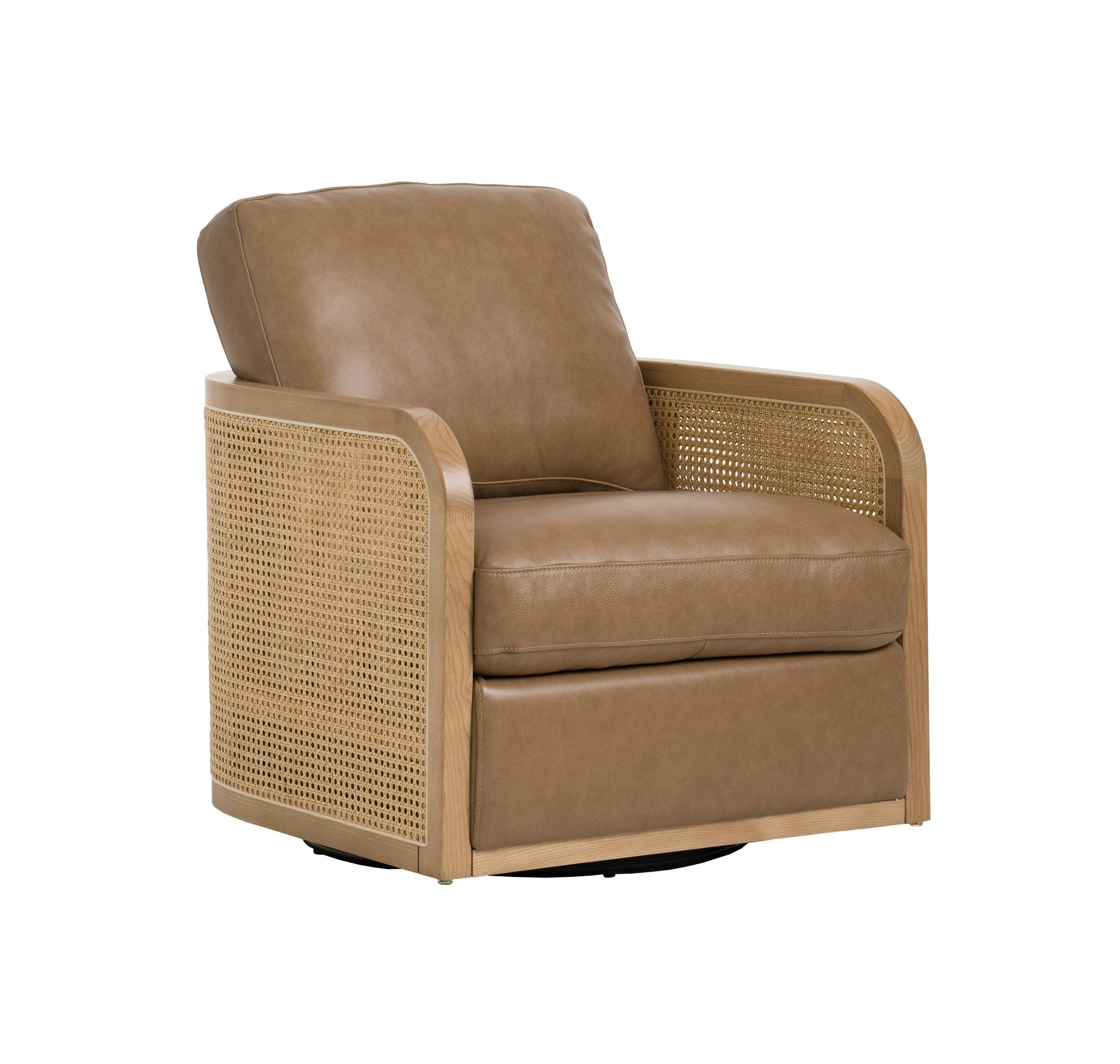 Divani Casa Danson Modern Leather Wicker Swivel Accent Chair
