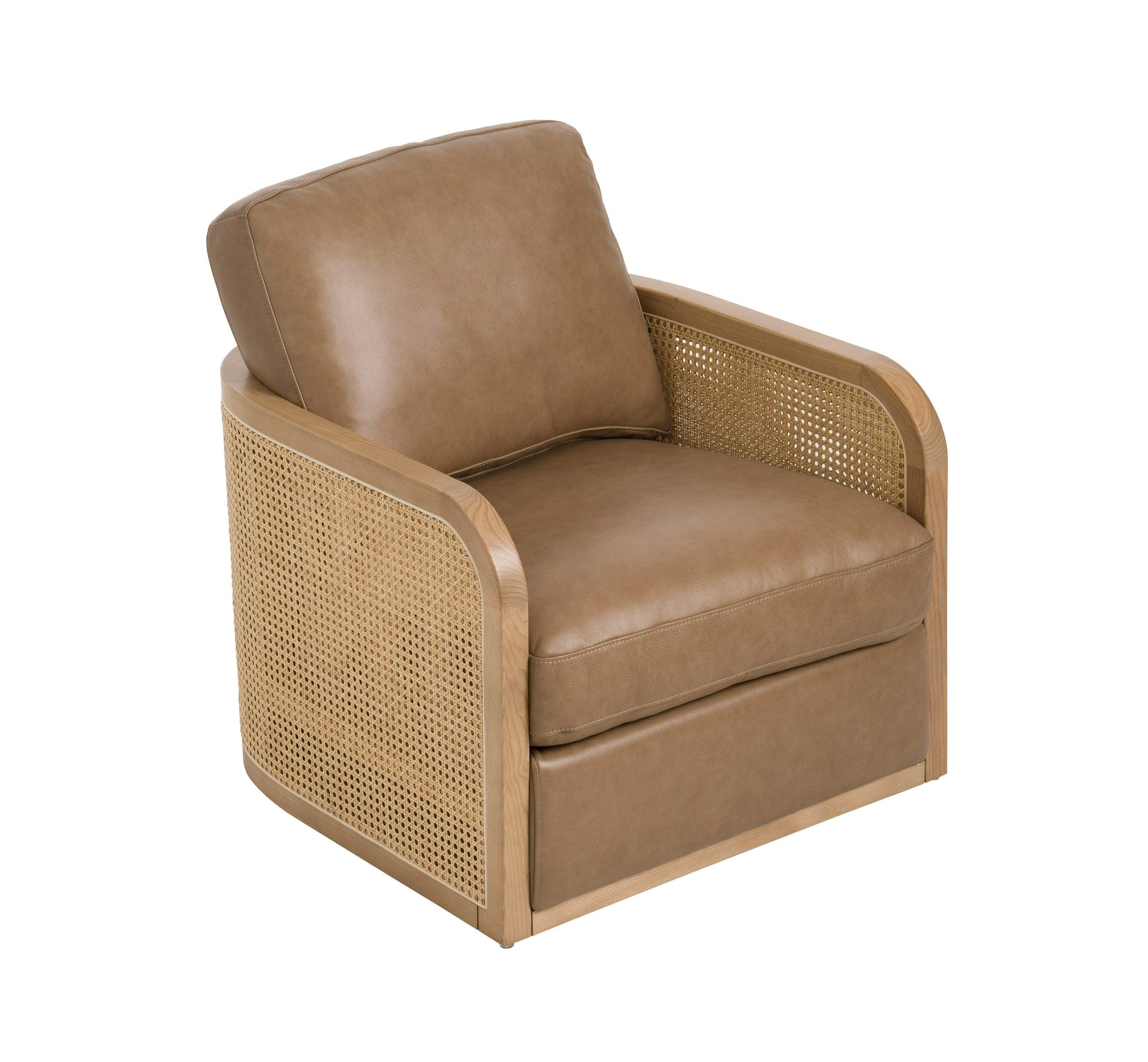 Divani Casa Danson Modern Leather Wicker Swivel Accent Chair