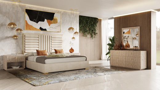 Daystar and Roma Modern Velvet and Travertine Bedroom Set